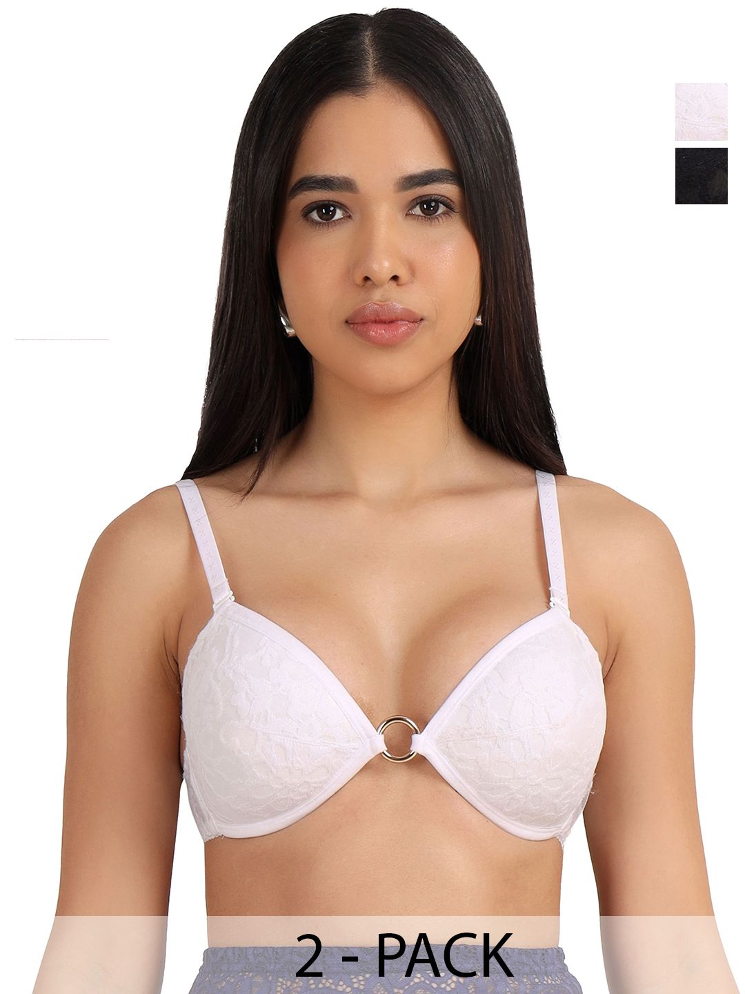 SELFCARE Women Pack Of 2 Abstract Half Coverage Lightly Padded Bra