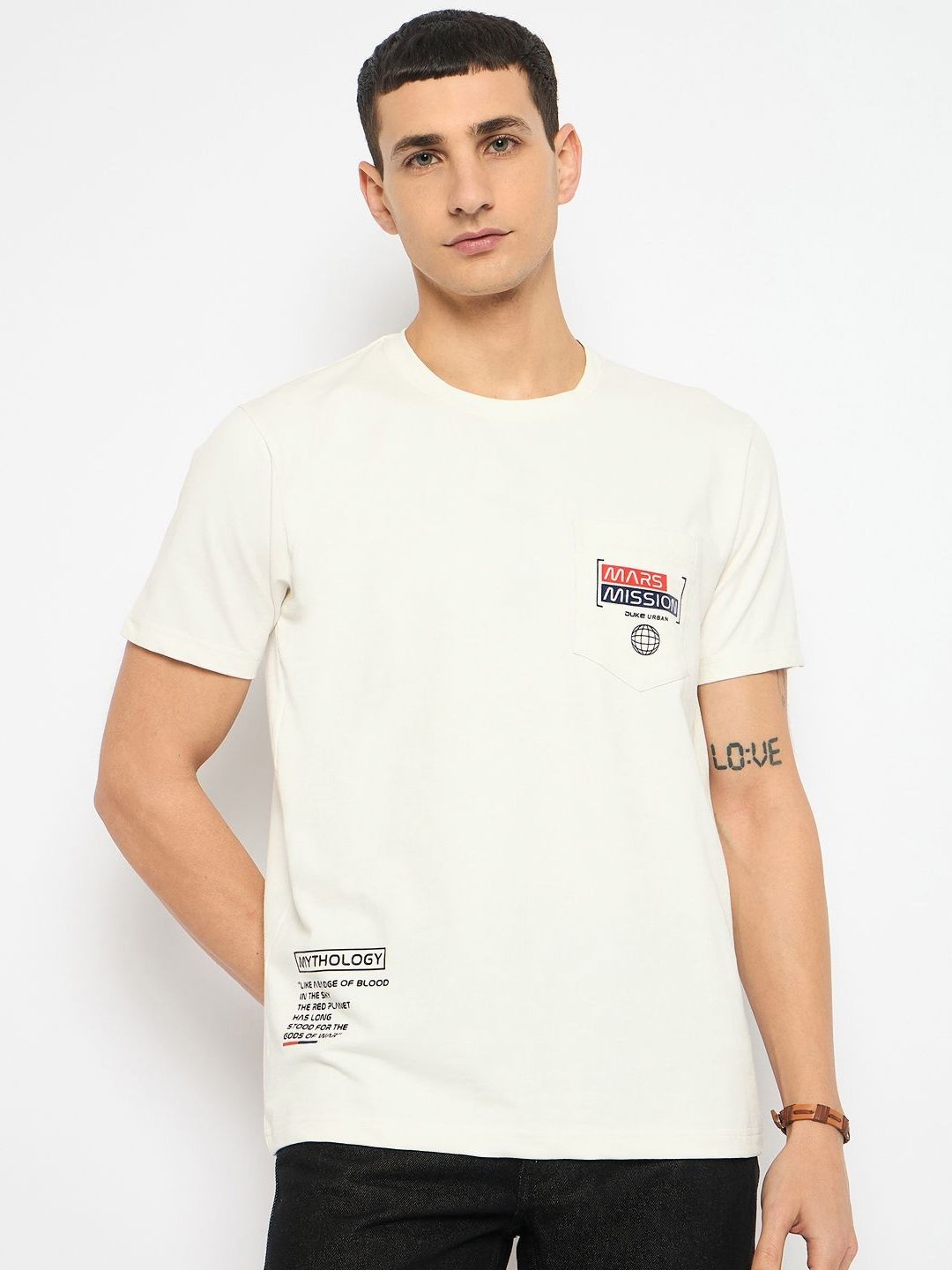 Duke Men Typography Printed Round Neck Cotton T-shirt