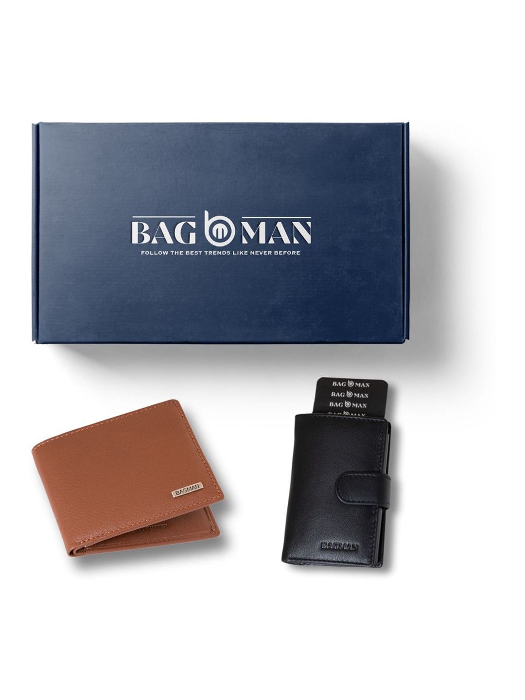 BAGMAN Unisex Wallet & Card Holder Combo RFID Protected Genuine Leather Accessory Gift Set
