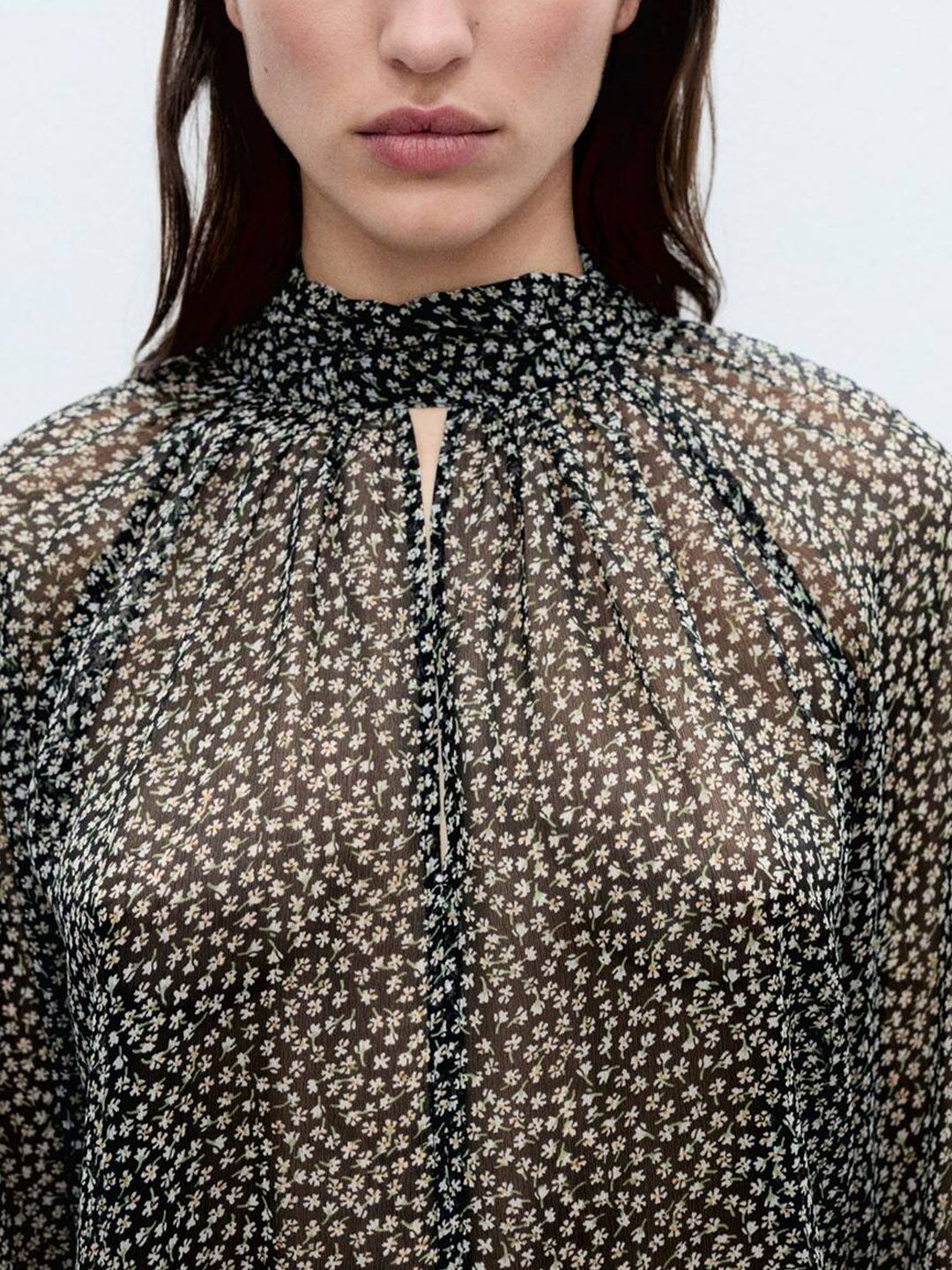 Floral Print Bell Sleeves Sheer Top