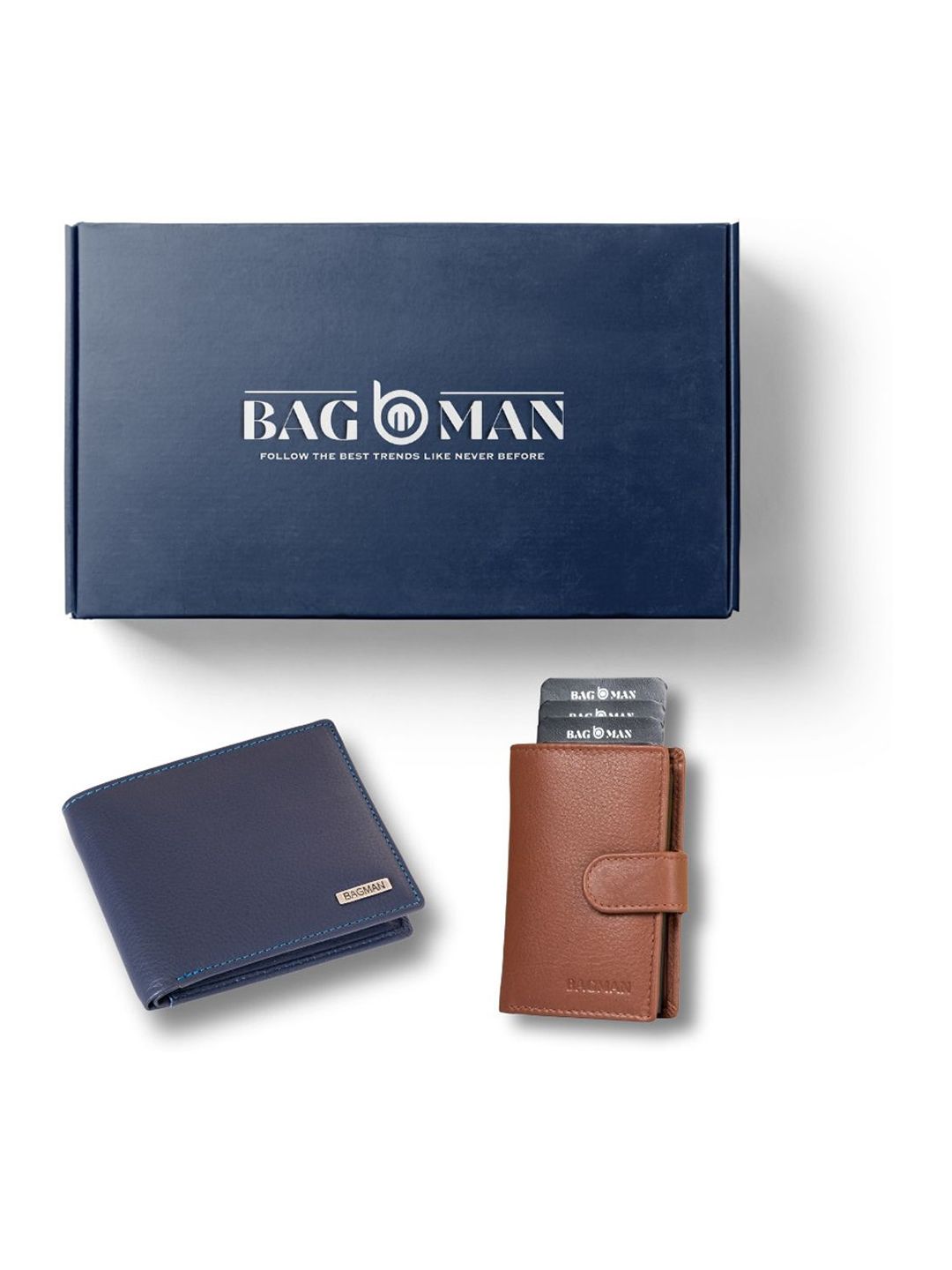BAGMAN Unisex Wallet & Card Holder Combo RFID Protected Genuine Leather Accessory Gift Set