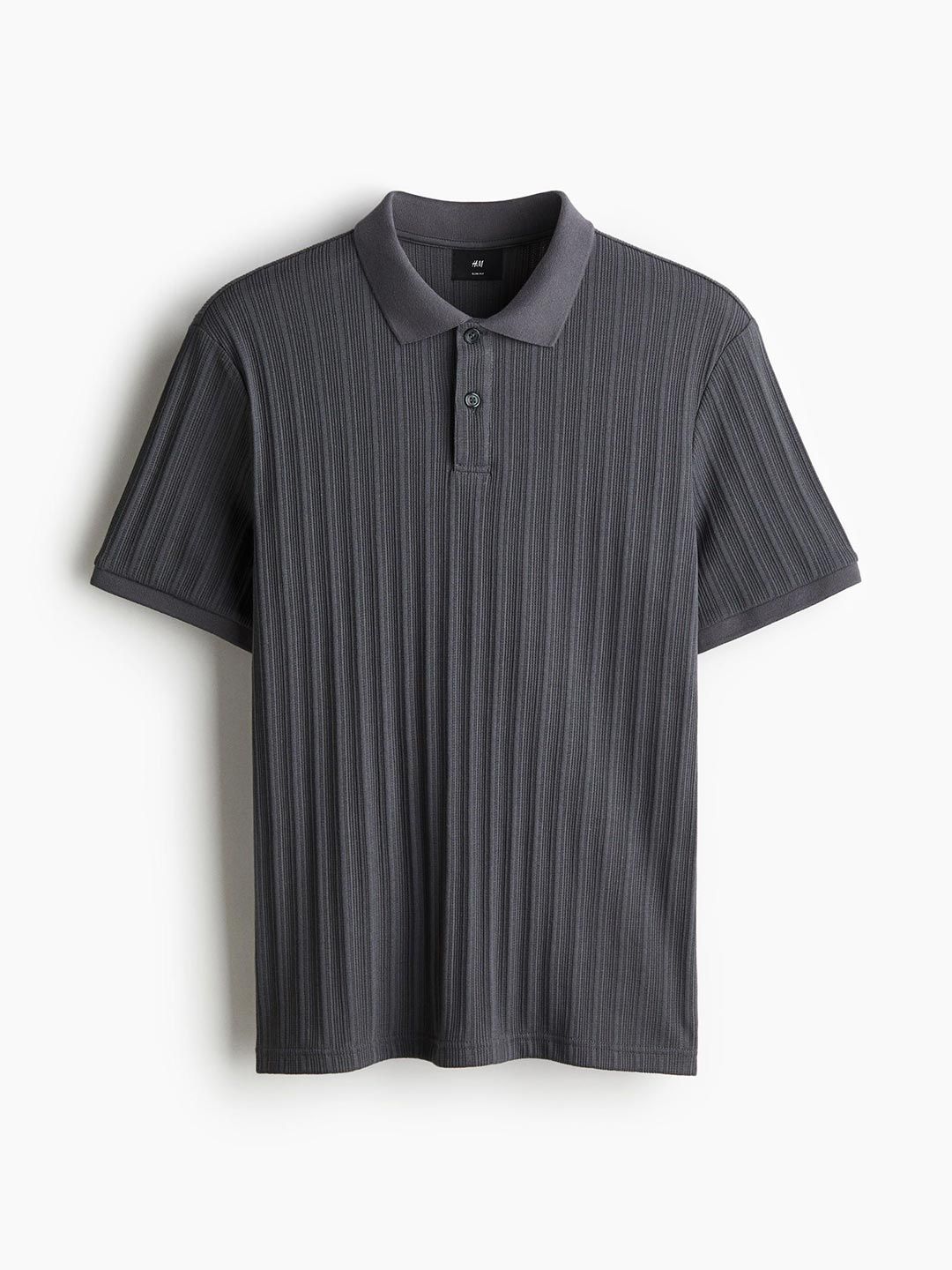 H&M Slim Fit Textured Jersey Polo Shirt deal from myntra