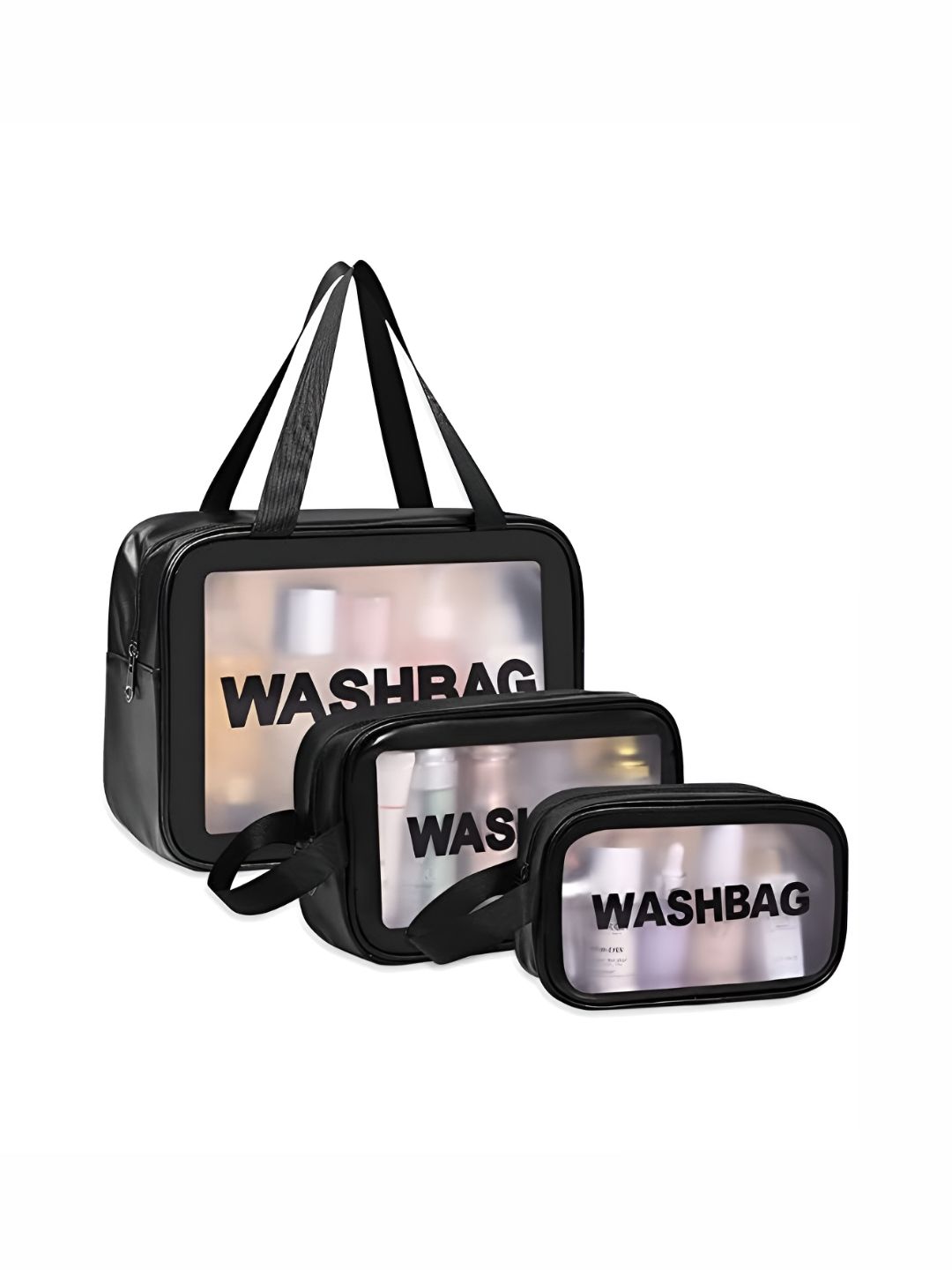 Ajabh Black 3 Pieces Synthetic Leather Cosmetic Pouch & Makeup Organiser