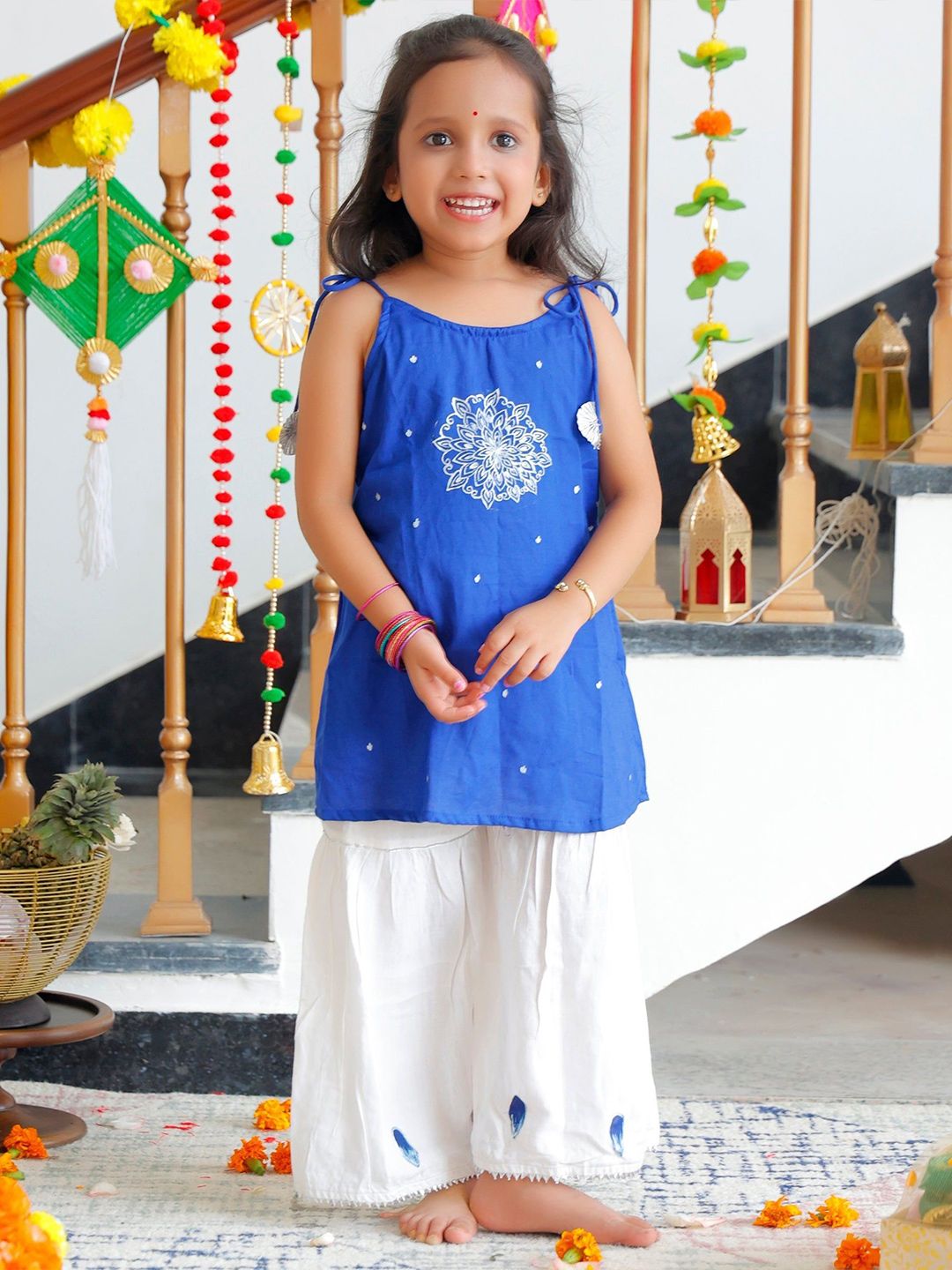 Thread & Button Girls Floral Regular Kurta with Palazzos