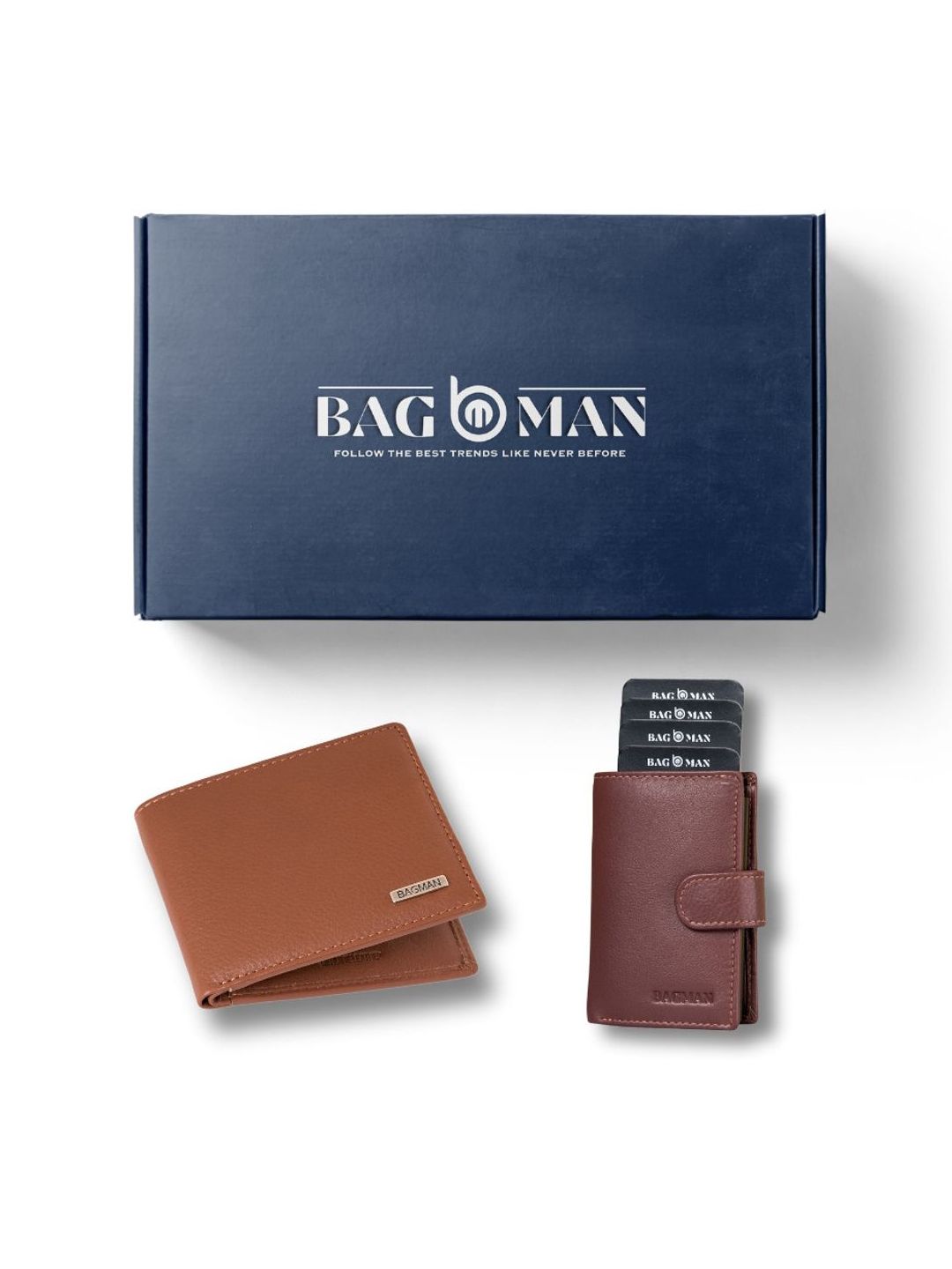 BAGMAN Unisex Wallet & Card Holder Combo RFID Protected Genuine Leather Accessory Gift Set