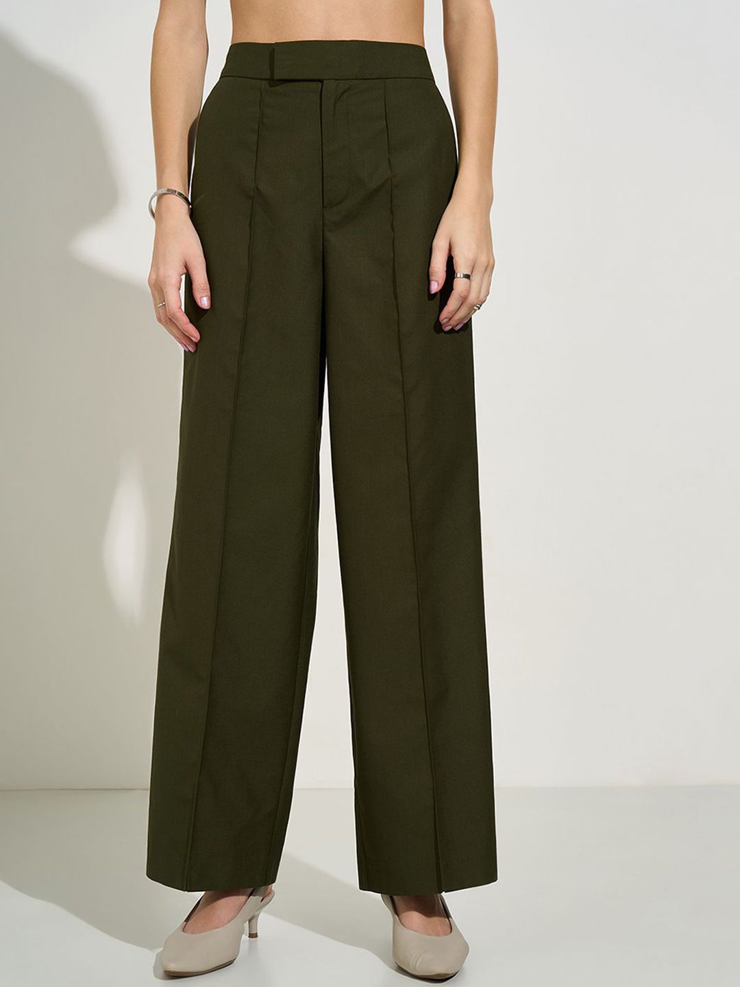 Annabelle by Pantaloons Women Straight Fit Wide Leg High-Rise Trousers