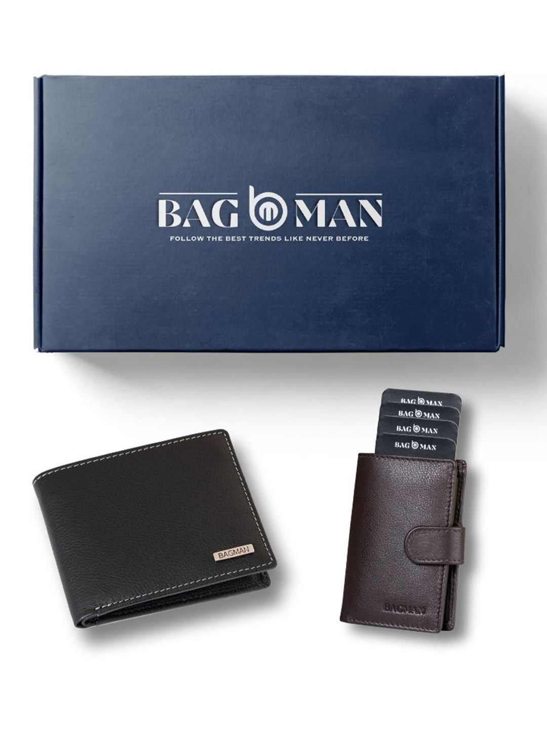 BAGMAN Unisex Wallet & Card Holder Combo RFID Protected Genuine Leather Accessory Gift Set