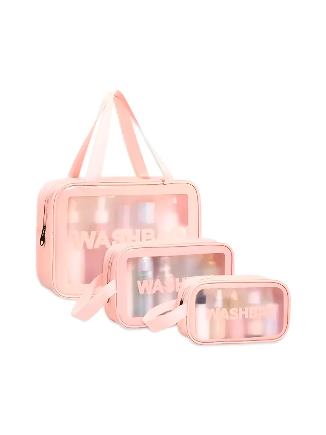 Ajabh Peach 3 Pieces Synthetic Leather Cosmetic Pouch & Makeup Organiser