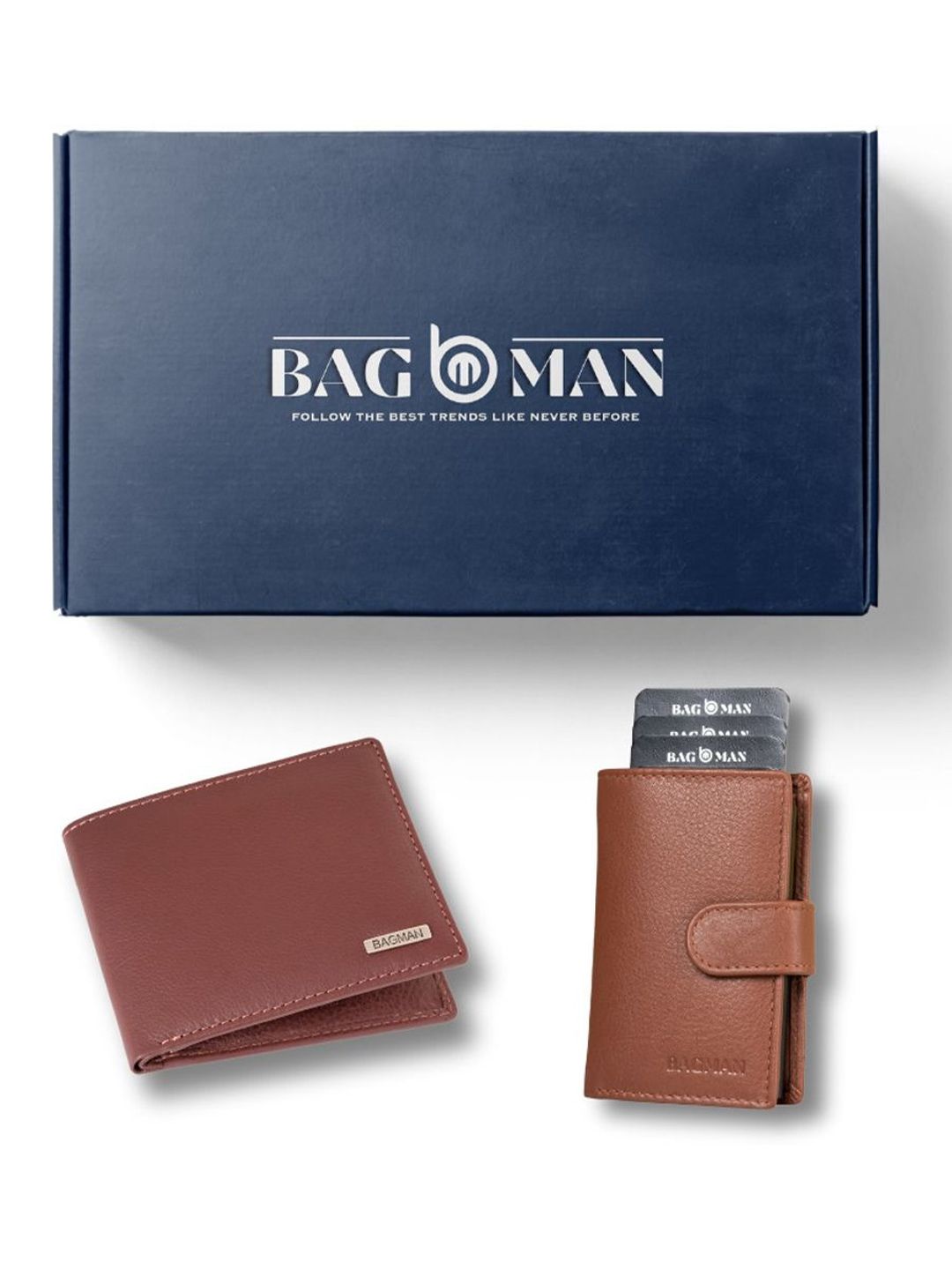 BAGMAN Unisex Wallet & Card Holder Combo RFID Protected Genuine Leather Accessory Gift Set