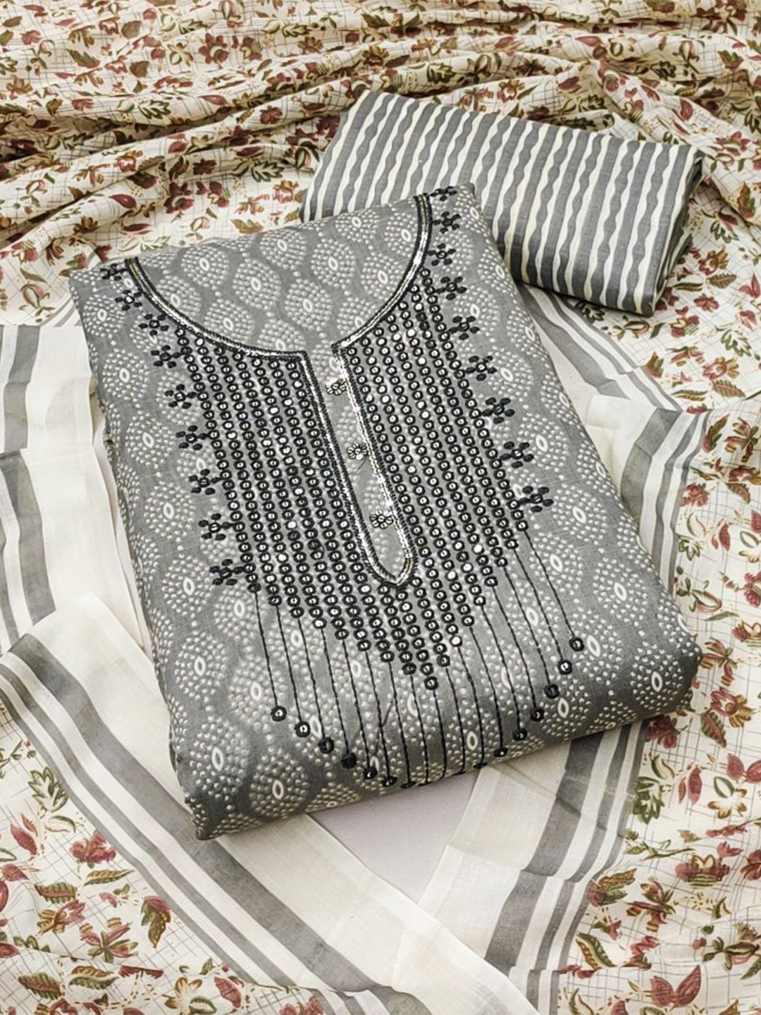 SAINOOR Geometric Printed Pure Cotton Unstitched Dress Material