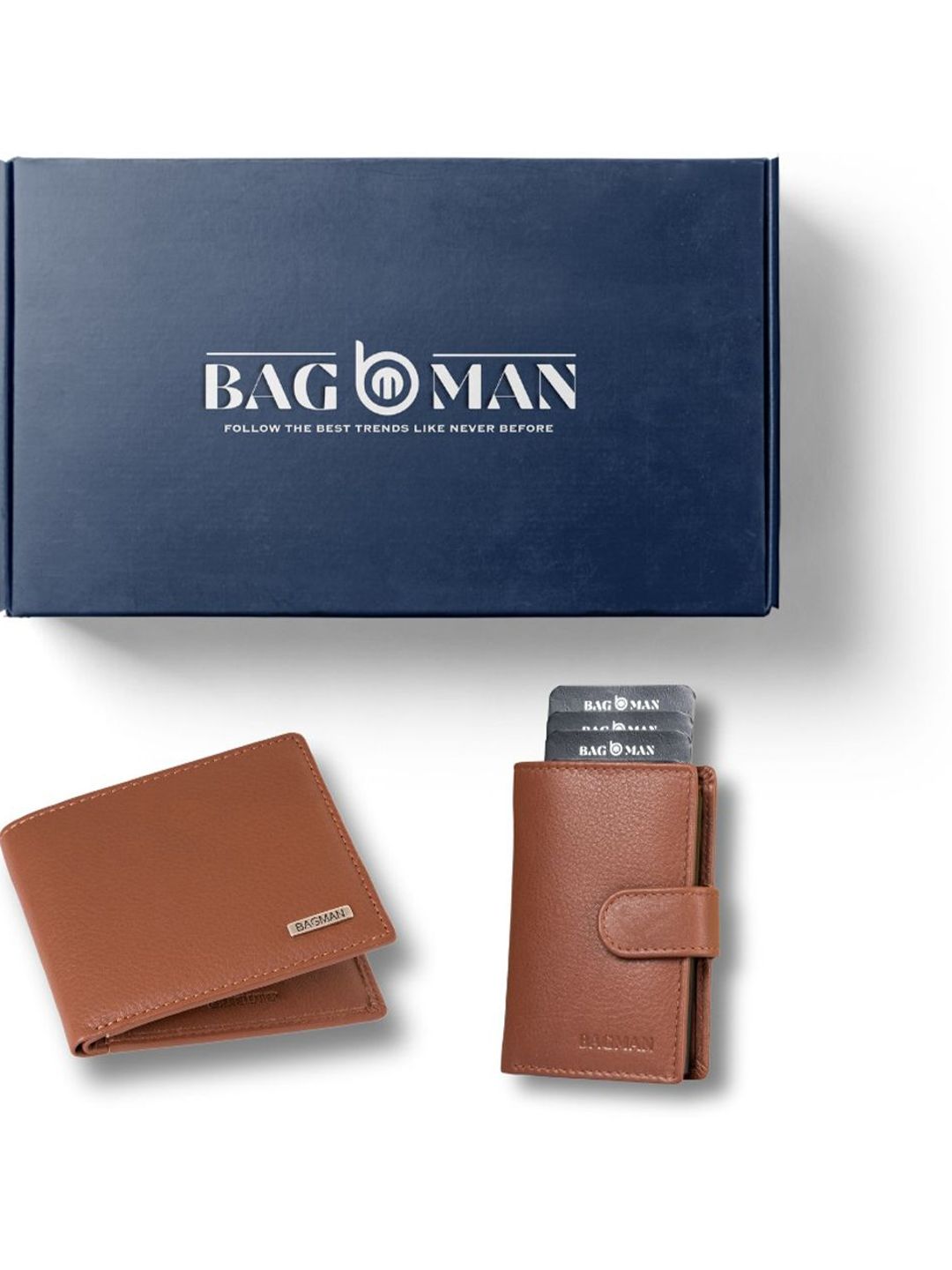 BAGMAN Unisex Wallet & Card Holder Combo RFID Protected Genuine Leather Accessory Gift Set