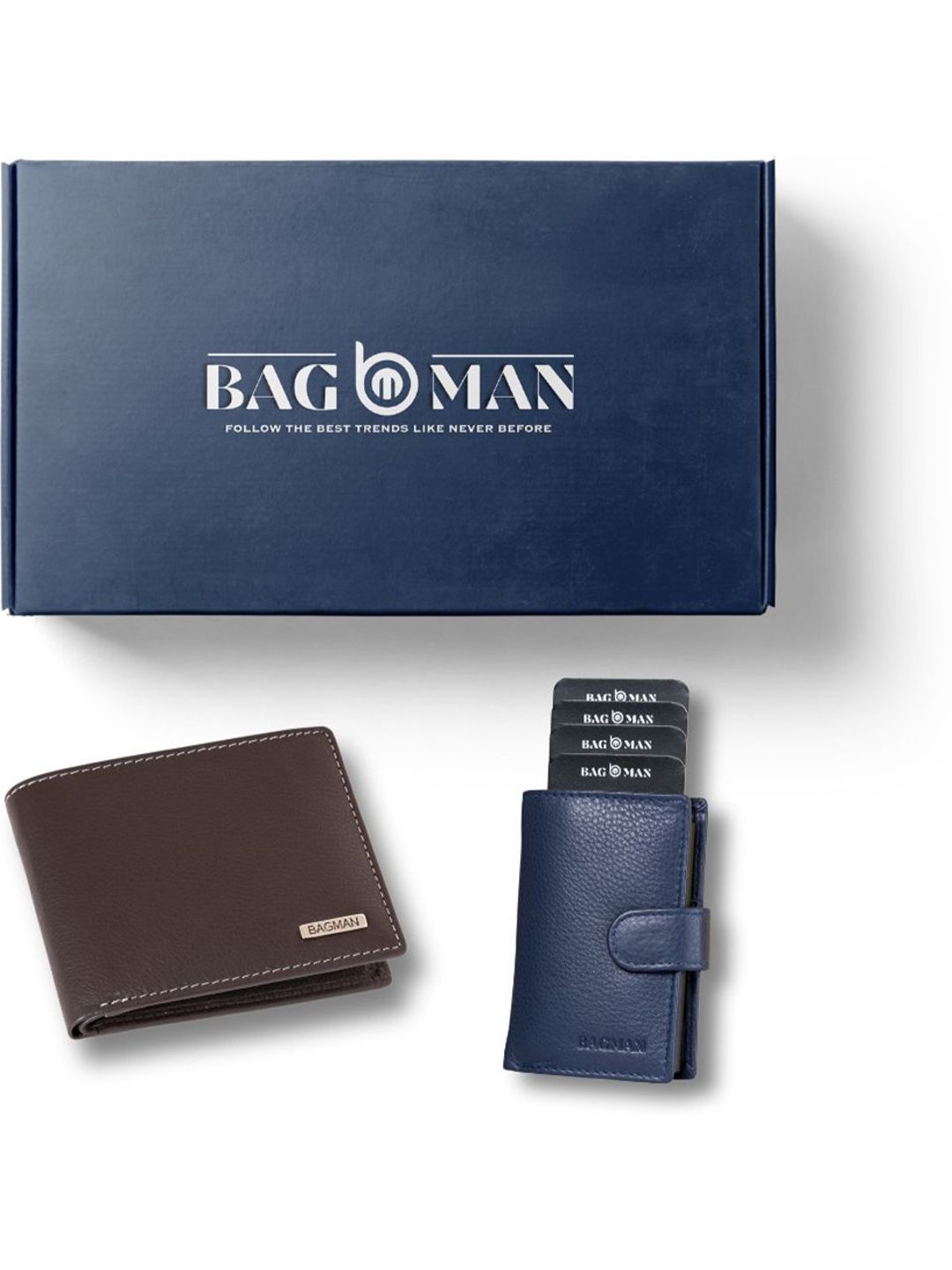 BAGMAN Unisex Wallet & Card Holder Combo RFID Protected Genuine Leather Accessory Gift Set