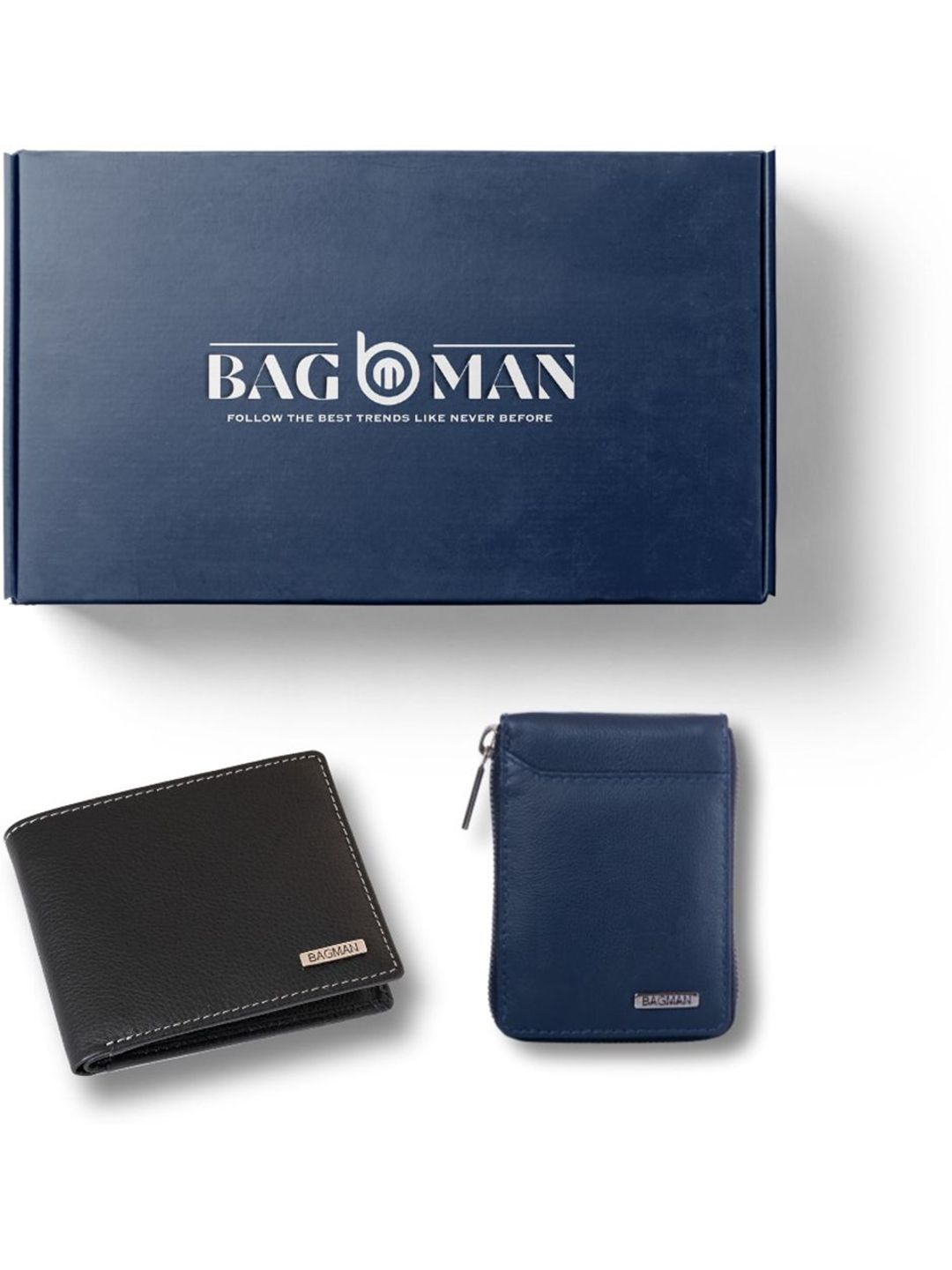 BAGMAN Unisex Wallet & Card Holder Combo RFID Protected Genuine Leather Accessory Gift Set
