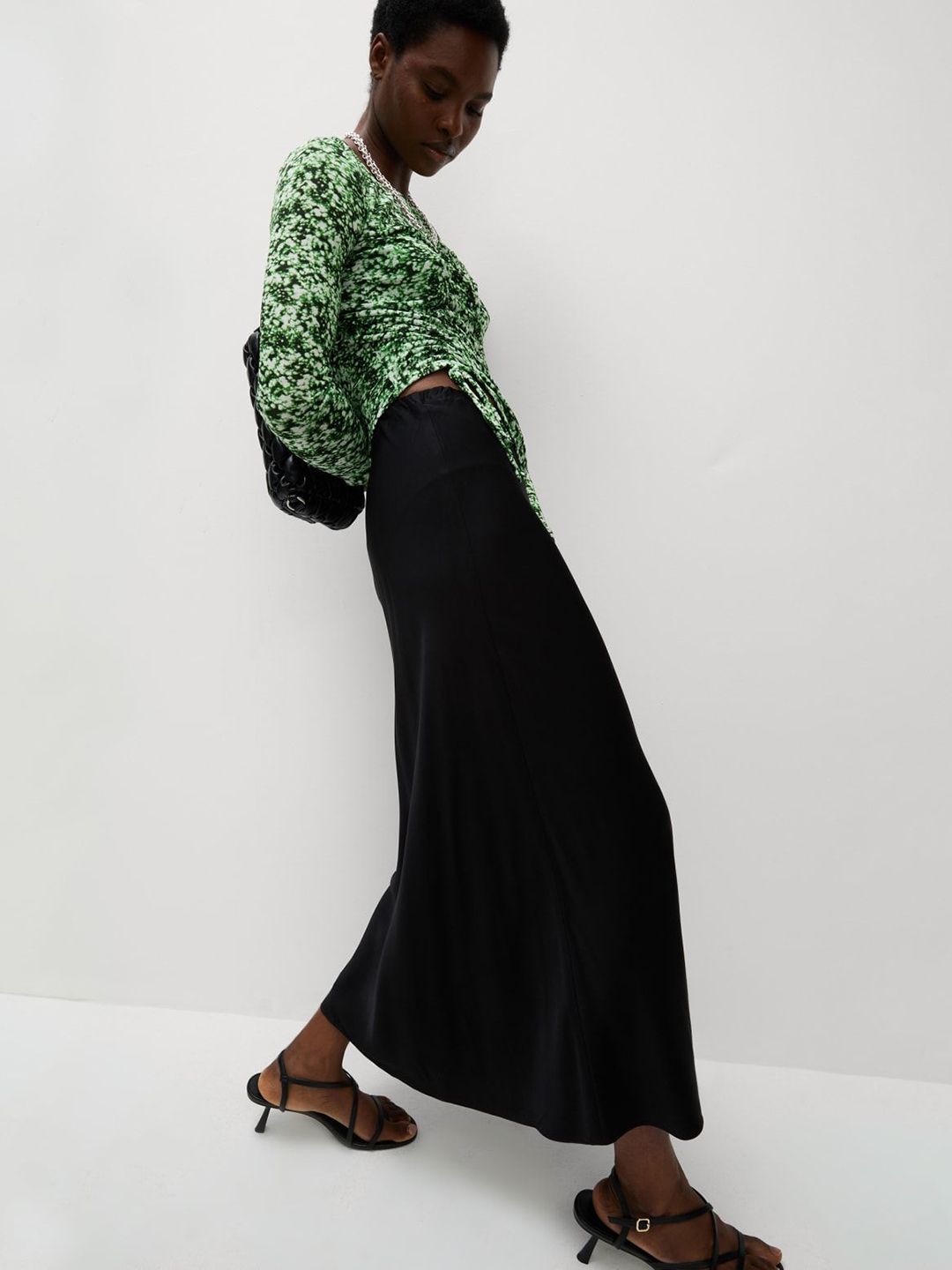 Marks & Spencer Marks & Spencer Long Sleeve Printed Ruched Mesh Top