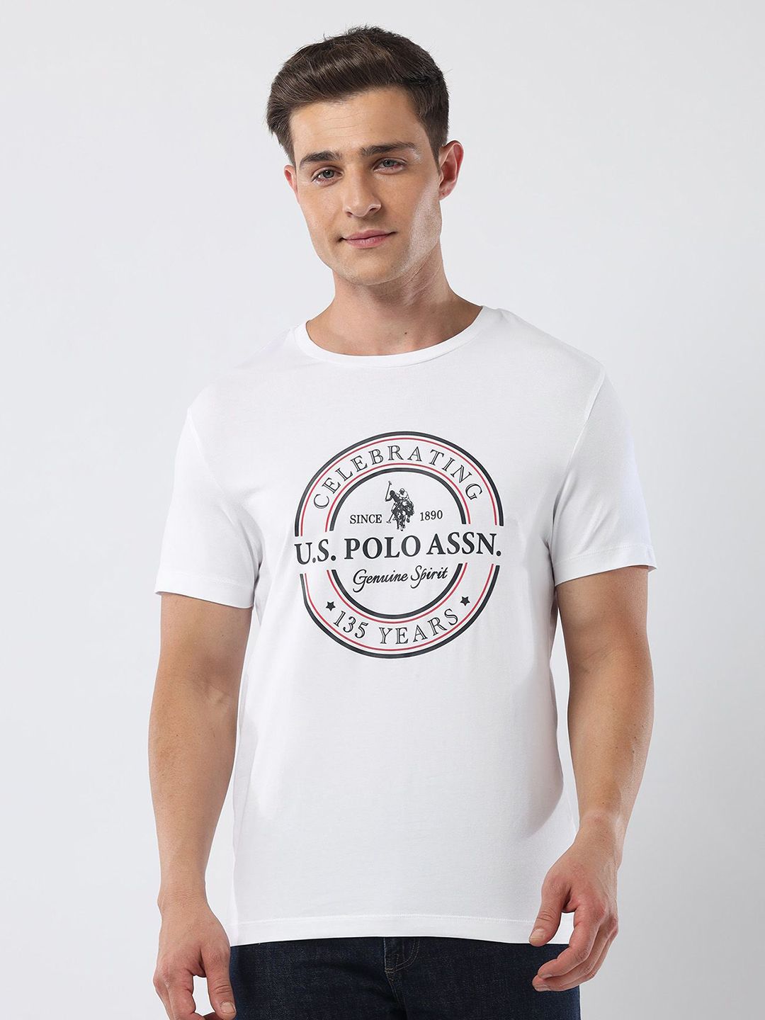 U.S. Polo Assn. Men Typography Printed Round Neck Cotton Slim Fit T-shirt