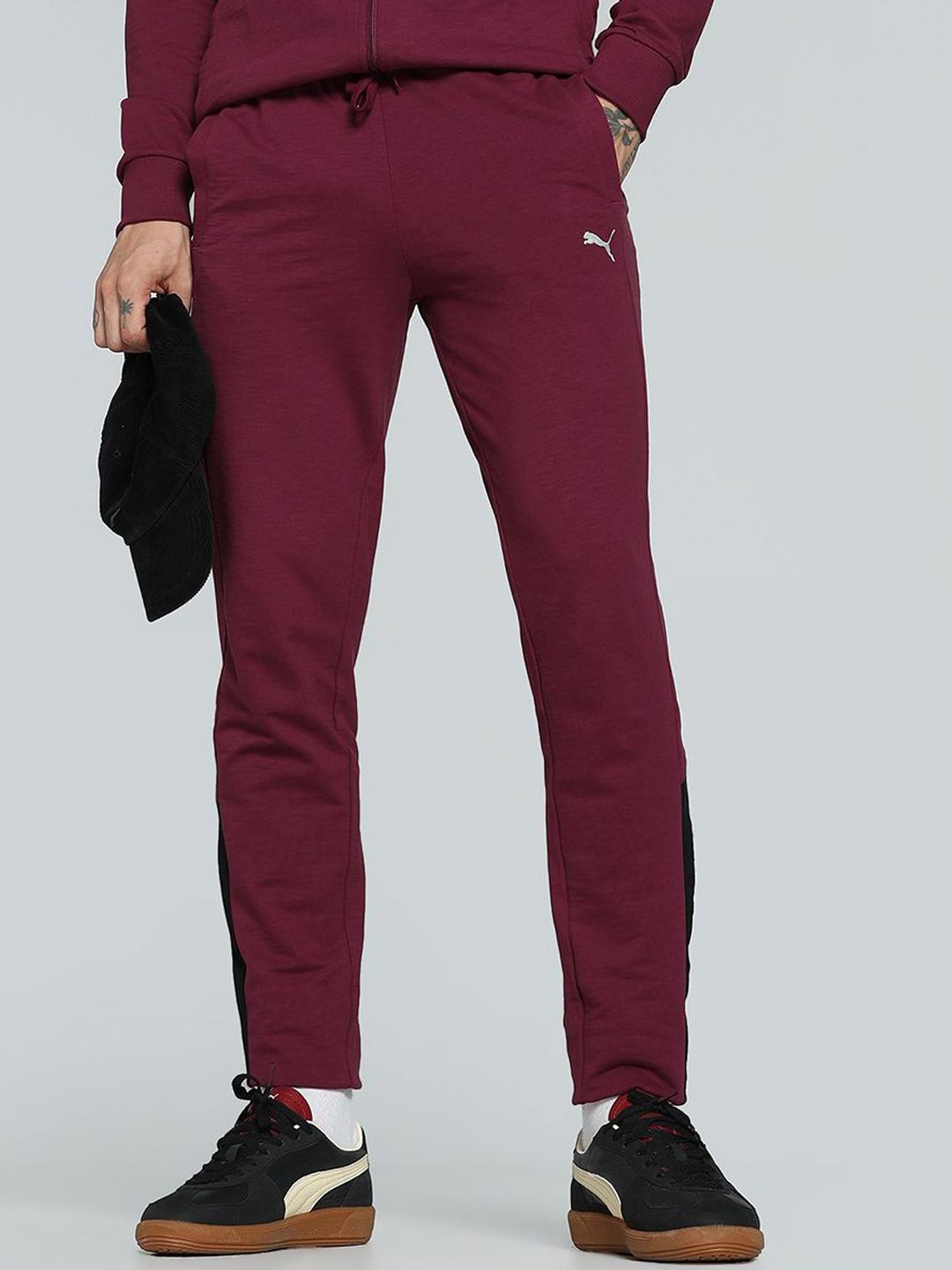 Puma Puma Slub Men  Brand Logo Printed Pure Cotton Slim Fit Track Pants