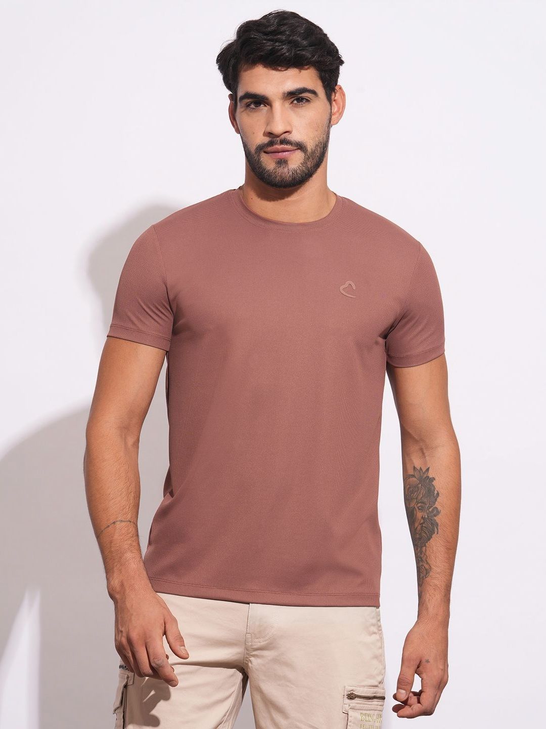 Being Human Men Solid Round Neck Nylon Slim Fit T-shirt