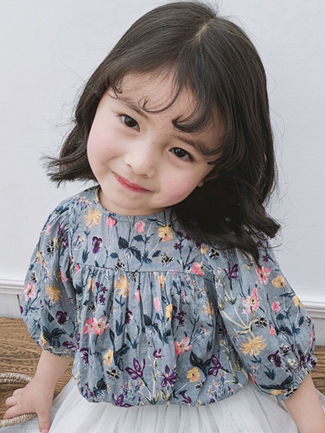 LULU & SKY Floral Print Puff Sleeve Cotton Top