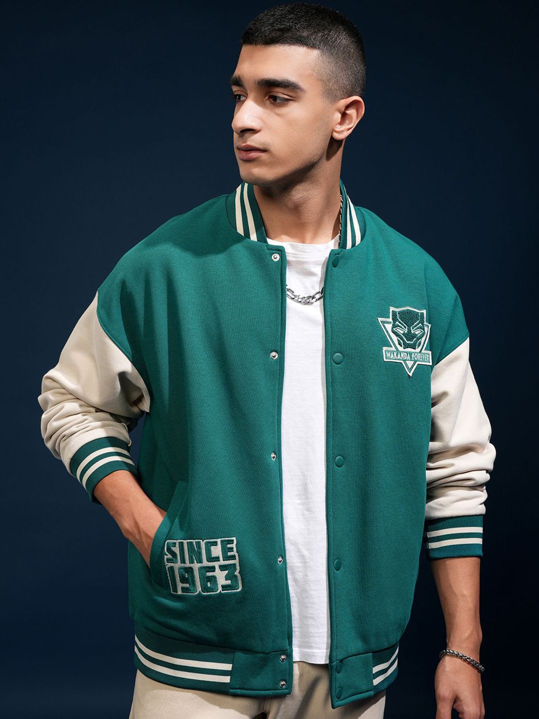 HIGHLANDER Black Panther Marvel Men Oversized Varsity Jacket