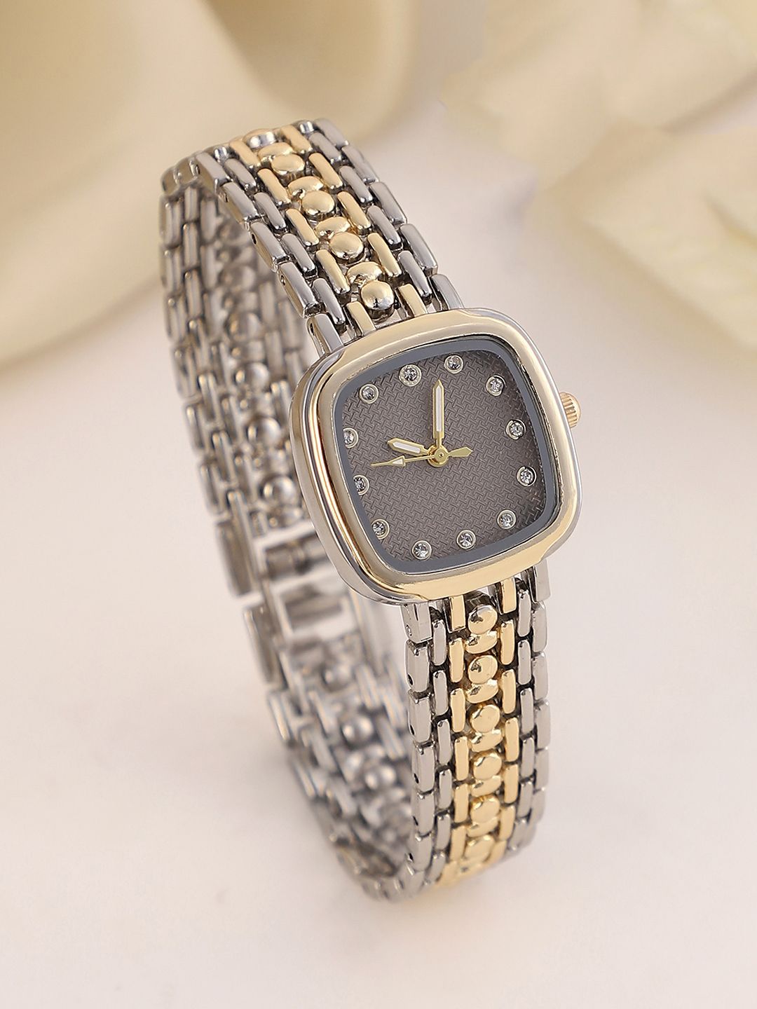 HAUTE SAUCE  Women Embellished The Amun Square Watch Ash GreySS25_HSWC1370