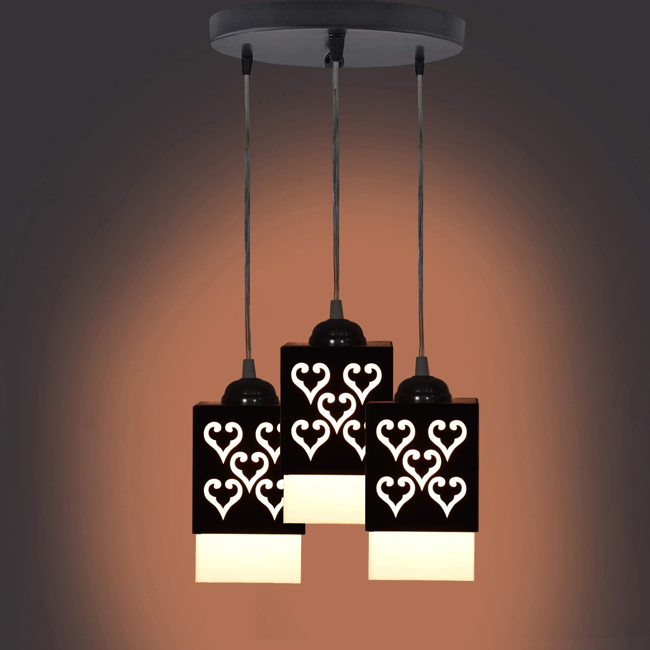 Gojeeva Black & White Textured Wooden Square Shaped Contemporary Ceiling Lamp
