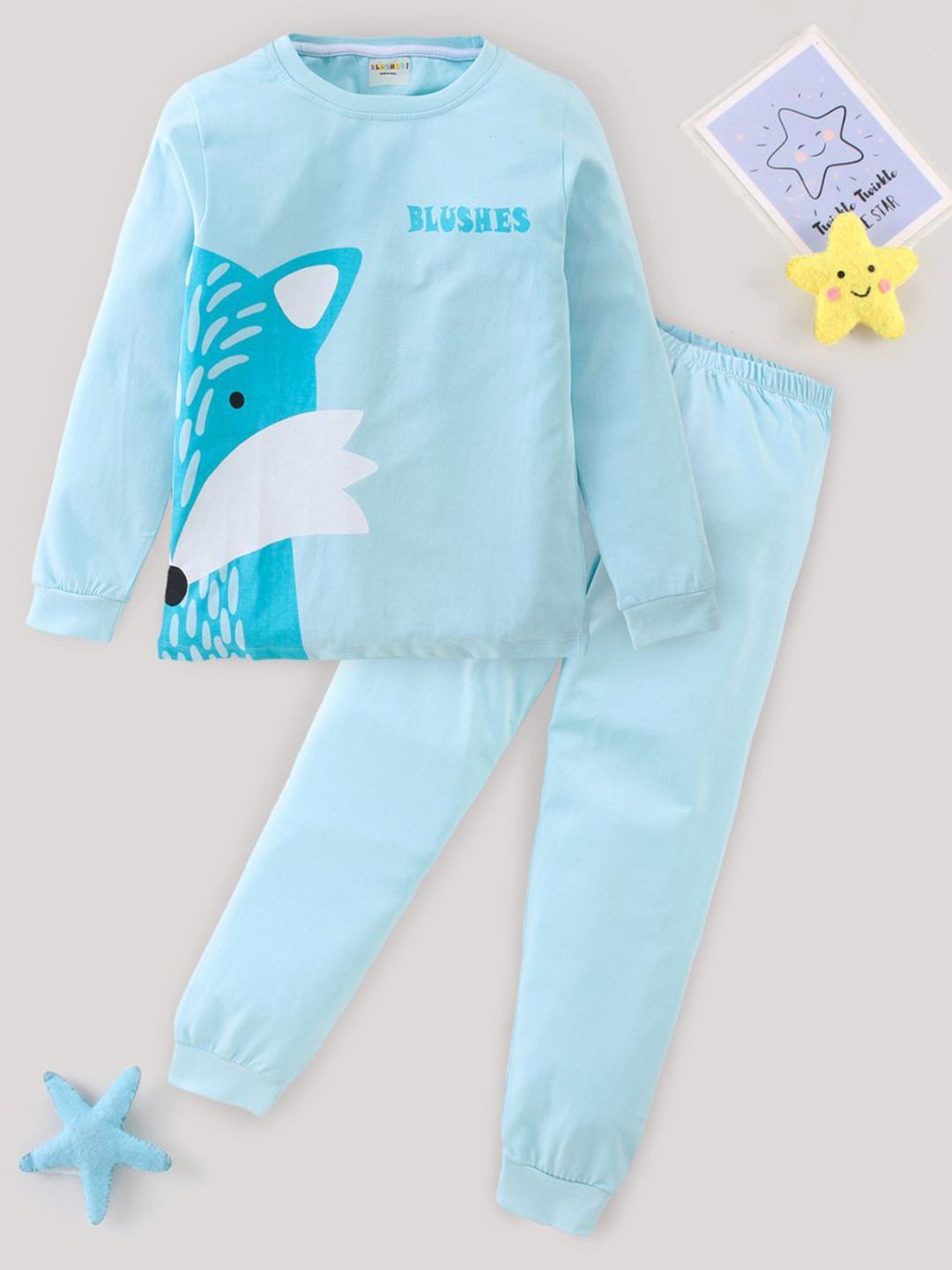 BLUSHES Kids Printed Round Neck Pure Cotton T-Shirt With Jogger