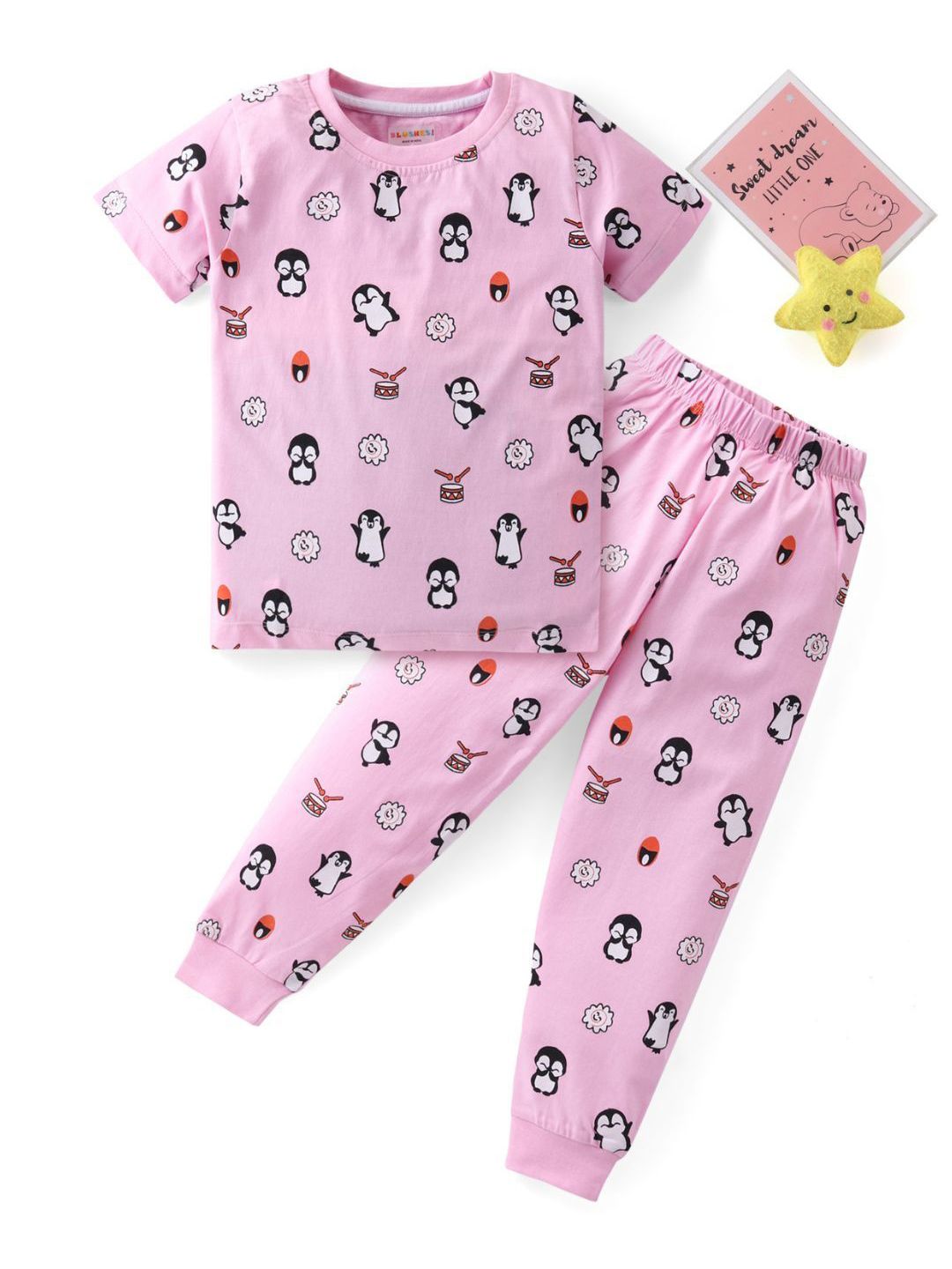 BLUSHES Kids Printed Round Neck Pure Cotton T-Shirt With Jogger
