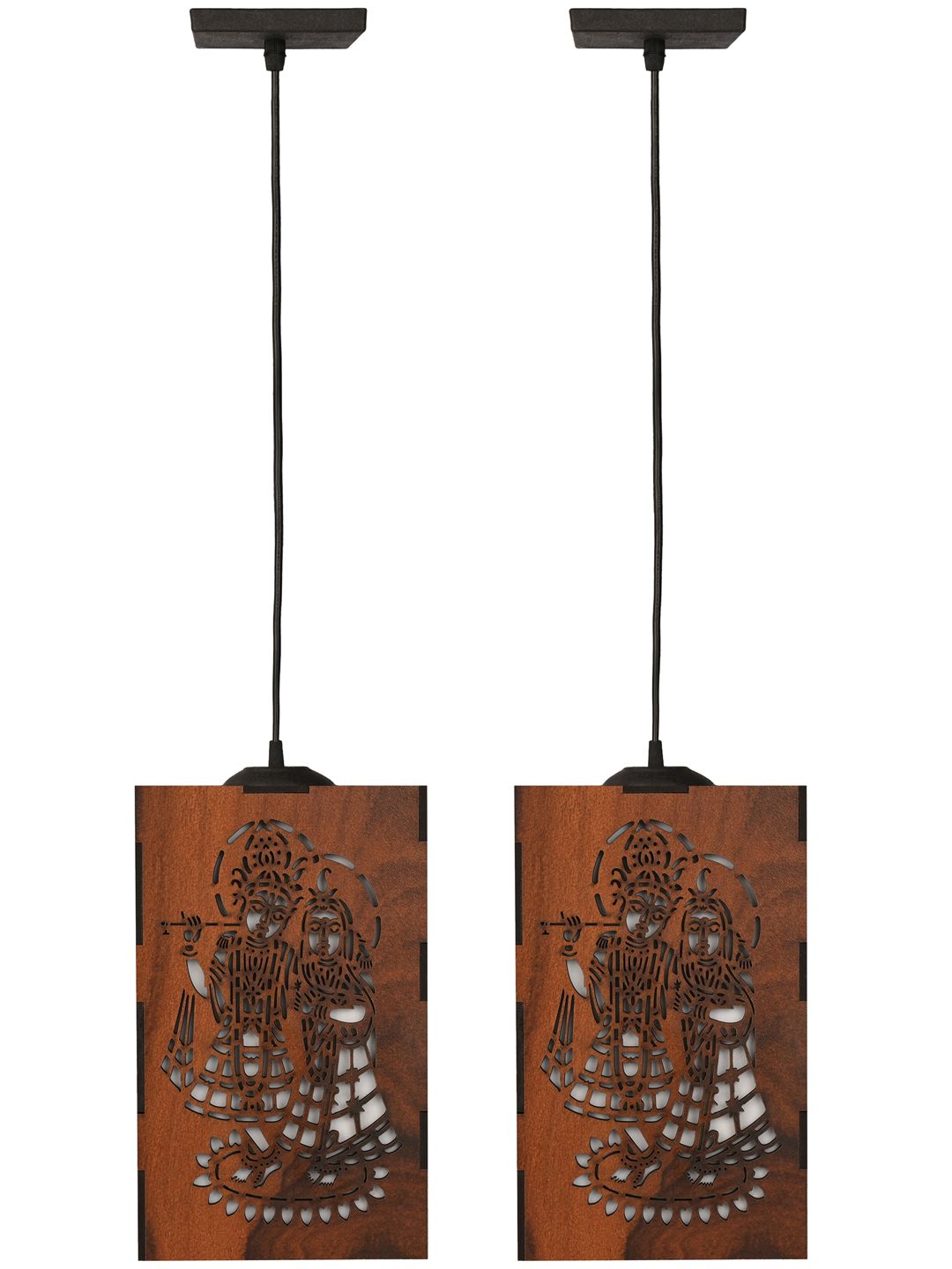 Gojeeva Brown and White 2 Pieces Wooden 10 Watts  Rectangular Traditional Ceiling Lamps
