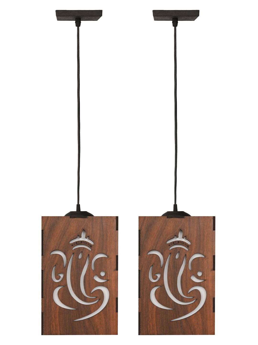 Gojeeva Brown 2 Pieces Rectangle Textured Wooden Traditional Ceiling Lamps