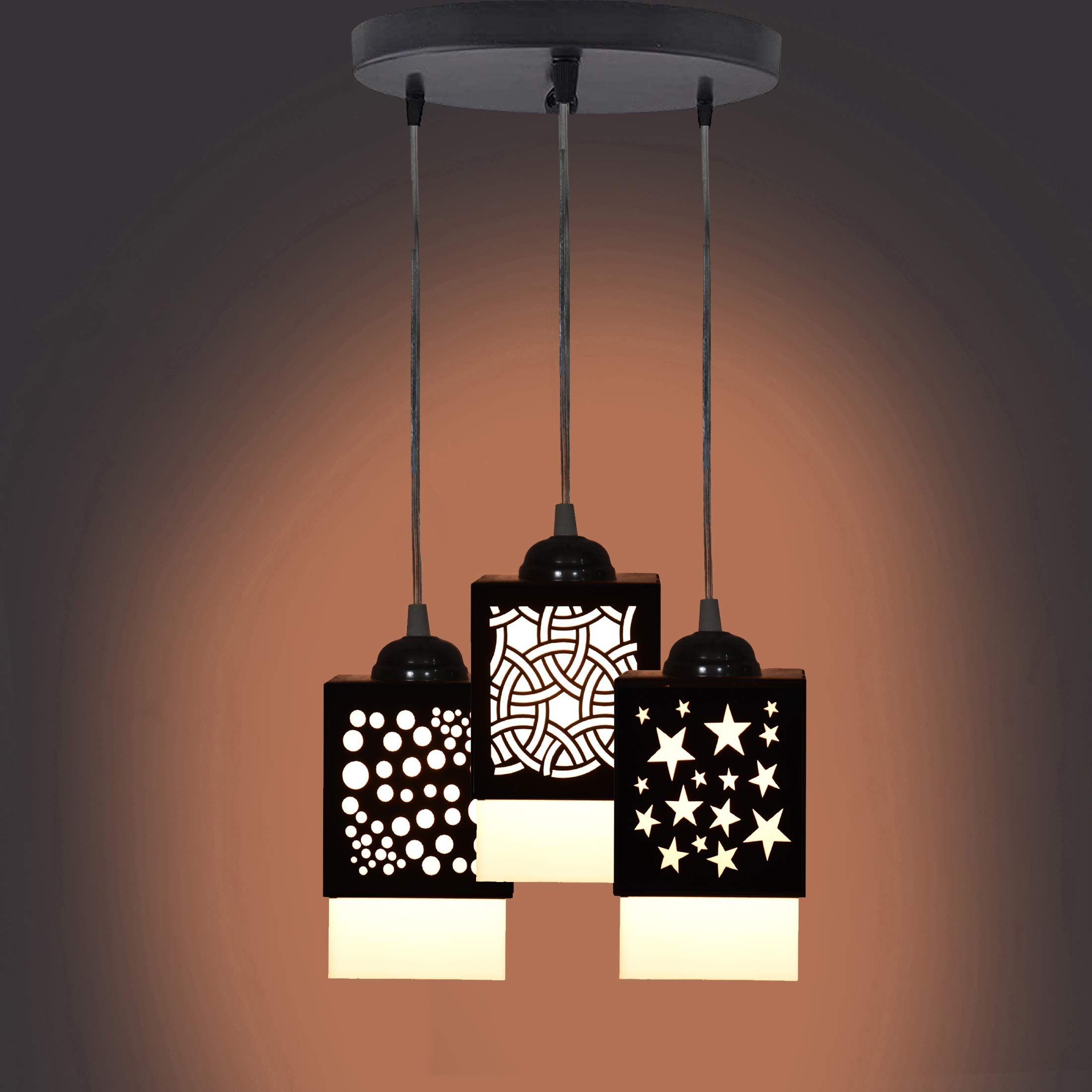 Gojeeva Black and White Textured Wooden Contemporary Square Shaped Ceiling Lamp