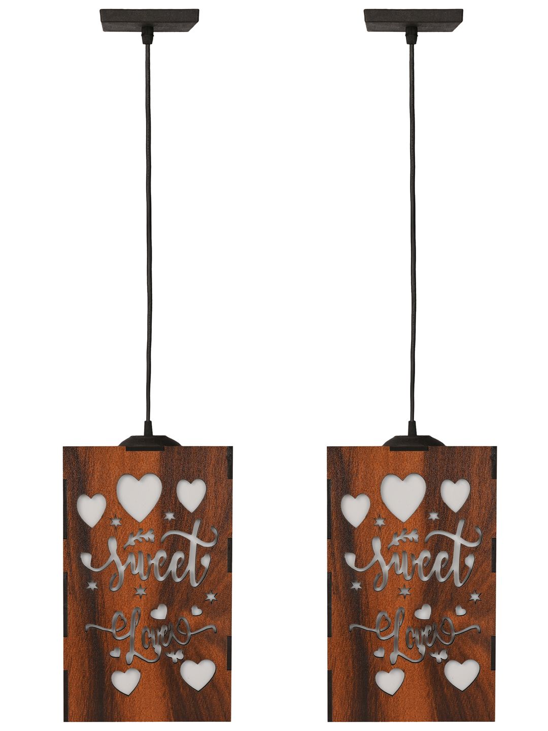 Gojeeva Brown 2 Pieces Rectangle Textured Wooden Contemporary Ceiling Lamp