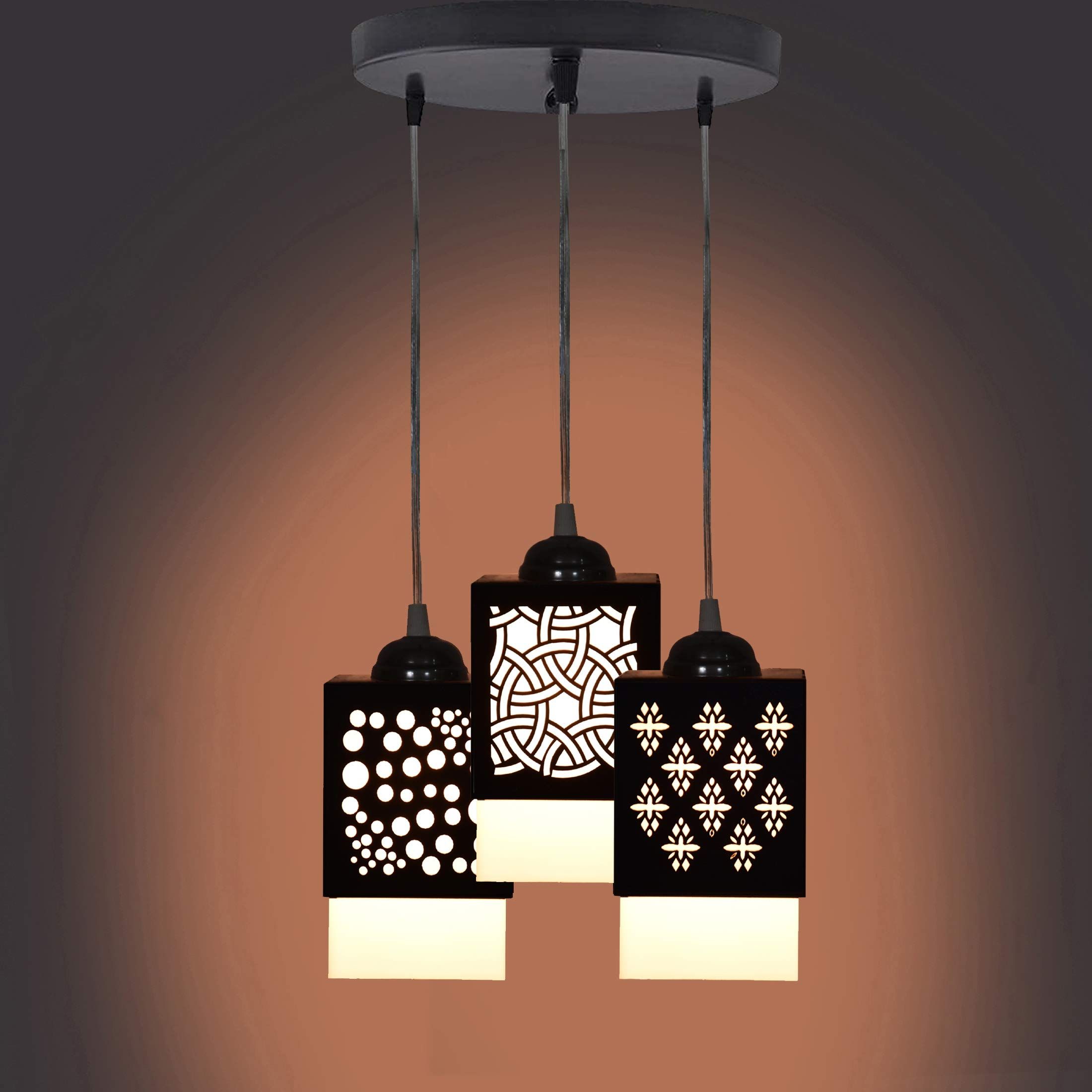 Gojeeva Black & White Textured Wooden Square Shaped Contemporary Ceiling Lamp