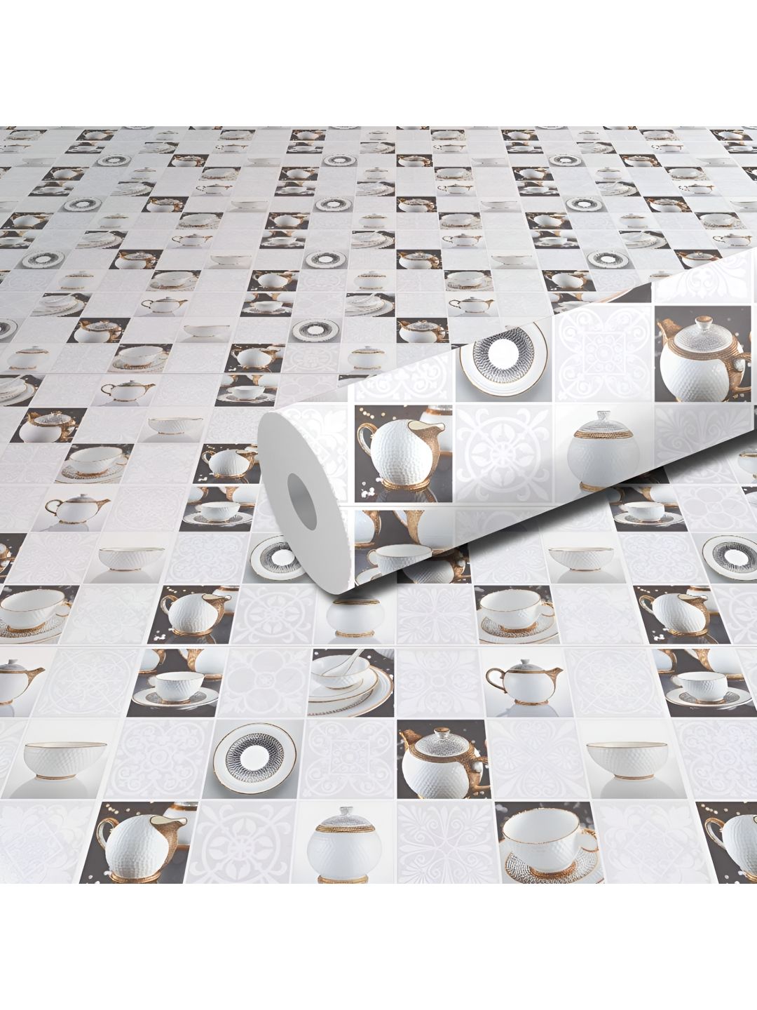 WallDaddy WallDaddy White & Brown Golf Ketli Printed Self Adhesive Wallpaper