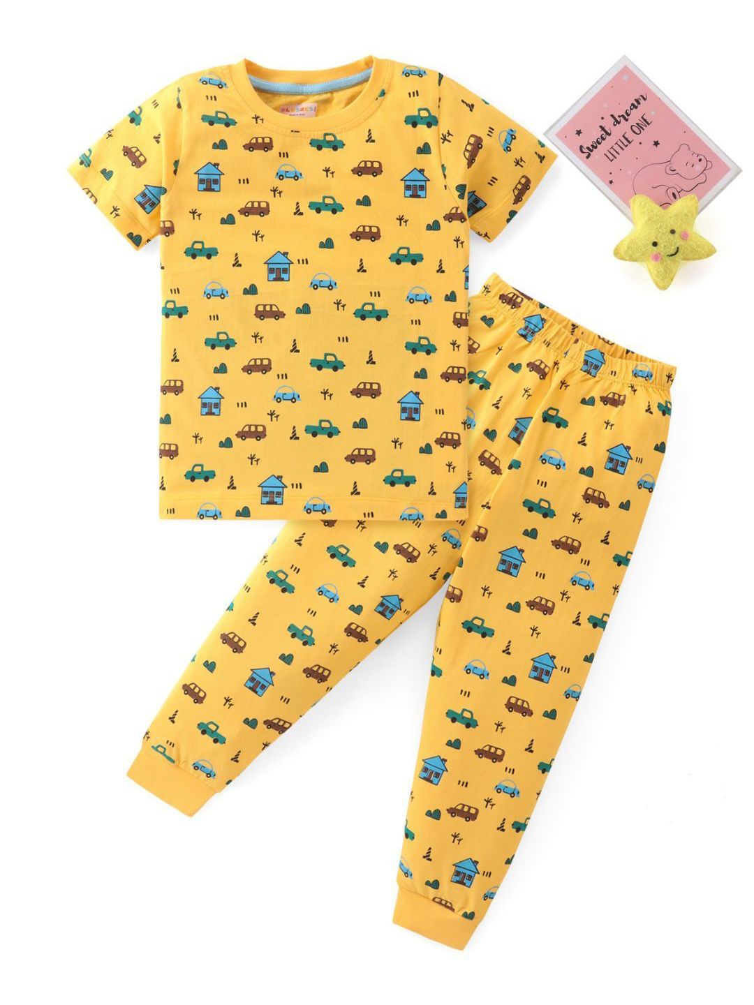 BLUSHES Kids Printed Round Neck Pure Cotton T-Shirt With Jogger