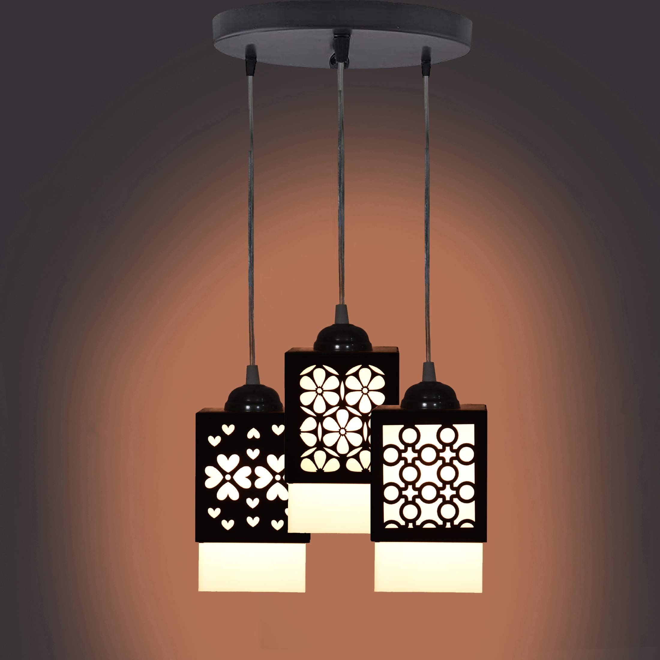 Gojeeva Black & White Textured Wooden Contemporary Square Shaped Ceiling Lamps