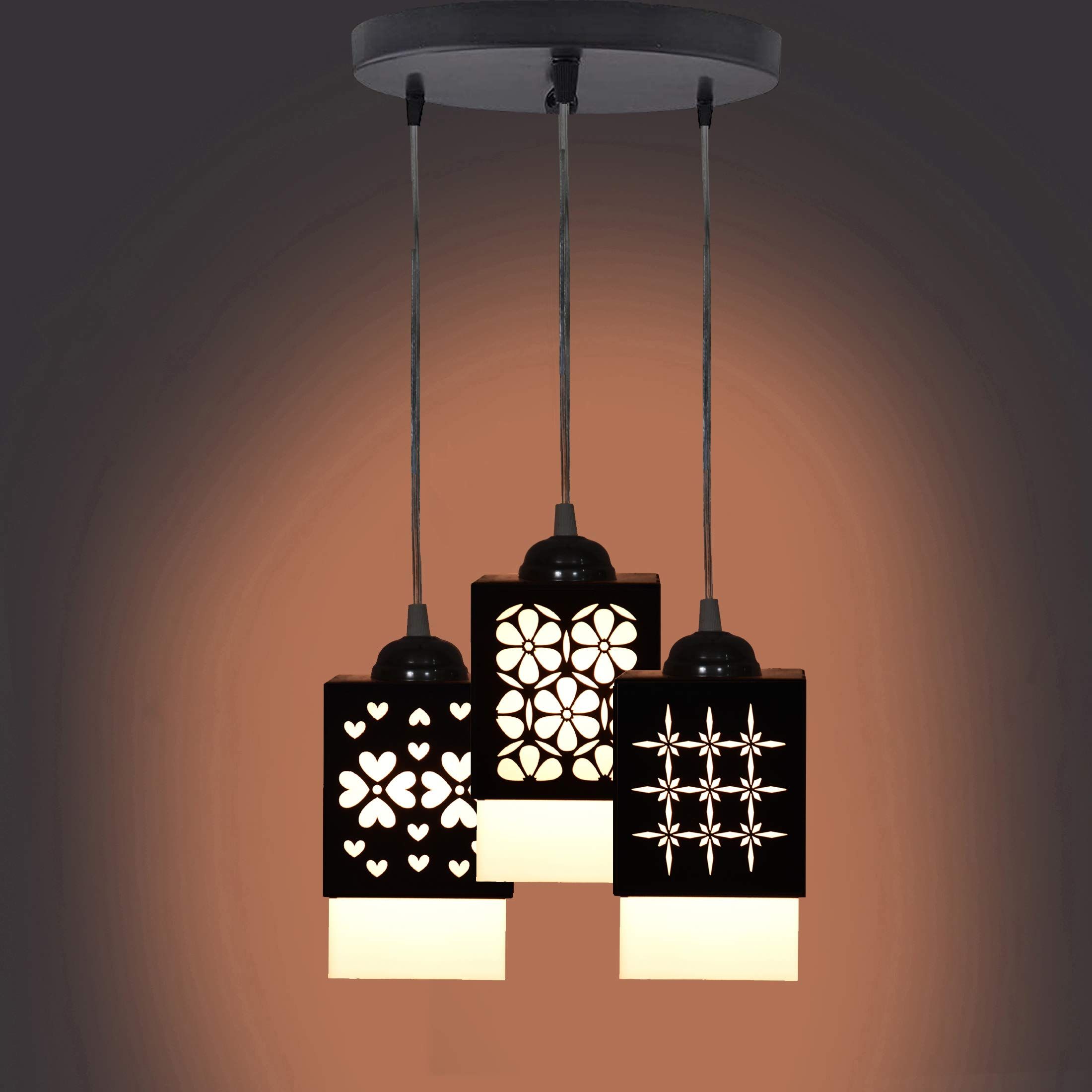 Gojeeva Black & White Textured Wooden Square Shaped Contemporary Ceiling Lamp