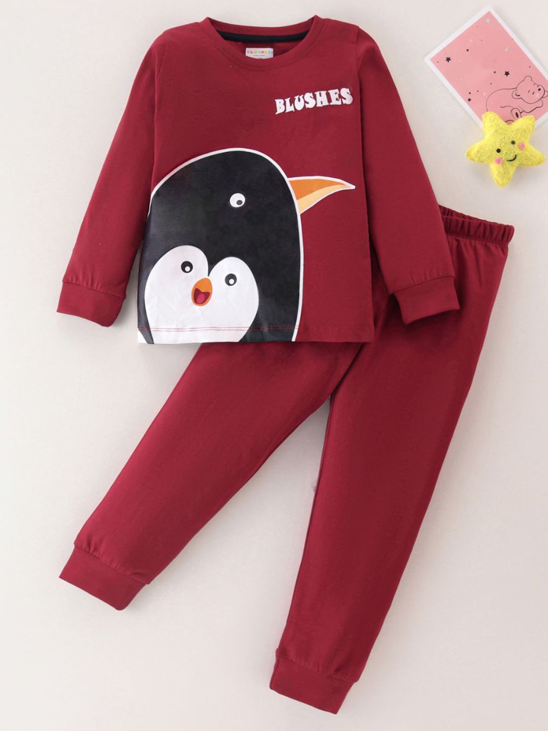BLUSHES Kids Printed Round Neck Pure Cotton T-Shirt With Jogger