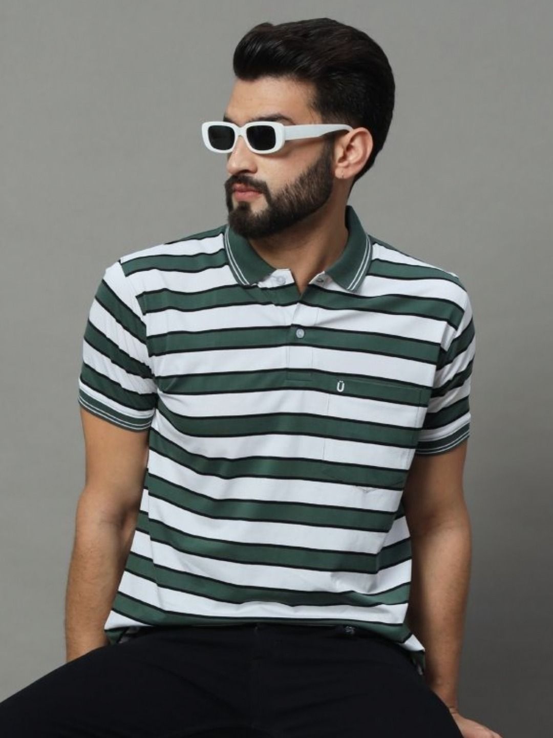 UNIBERRY Men Striped Polo Collar T-shirt