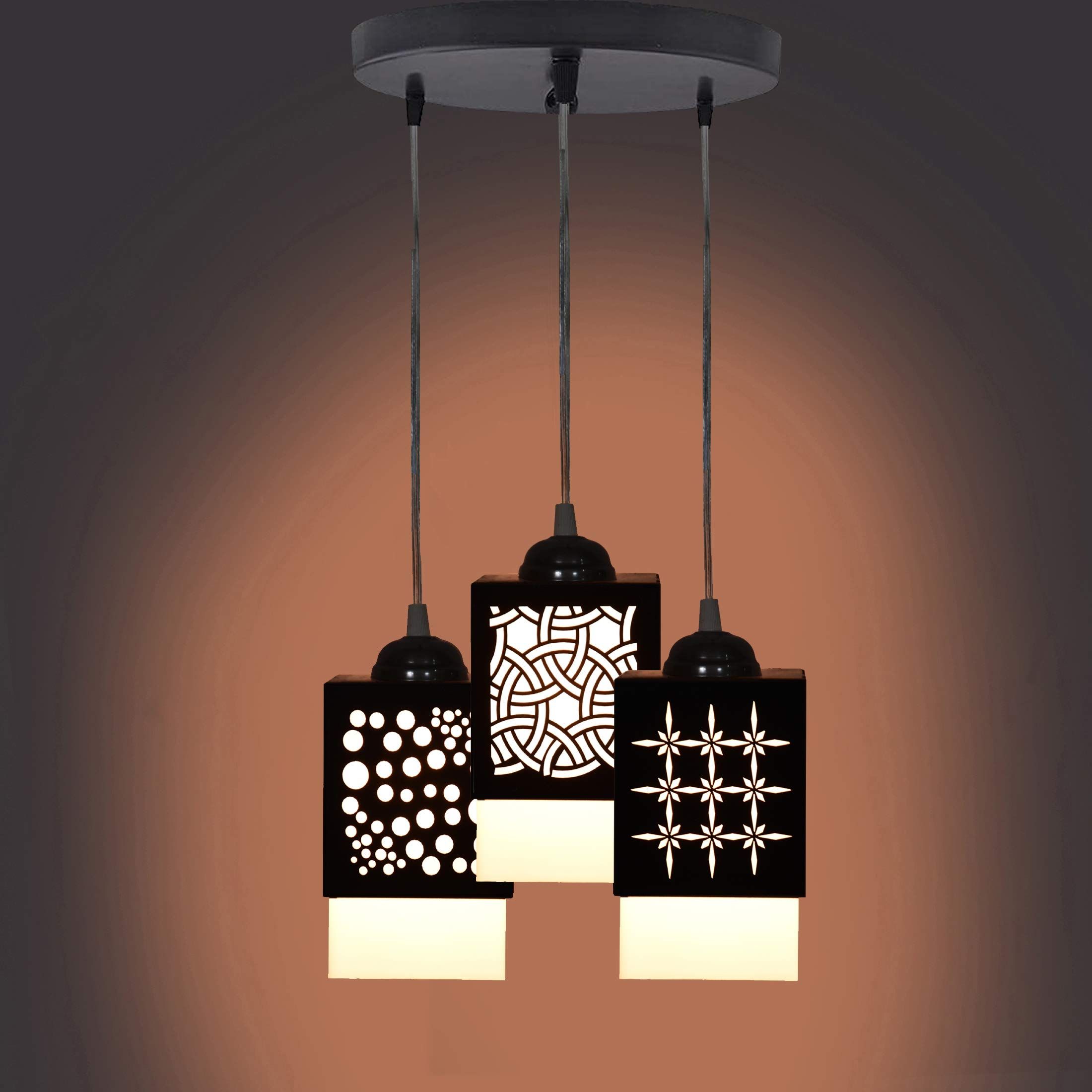 Gojeeva Black and White Textured Wooden Contemporary Square Shaped Ceiling Lamp