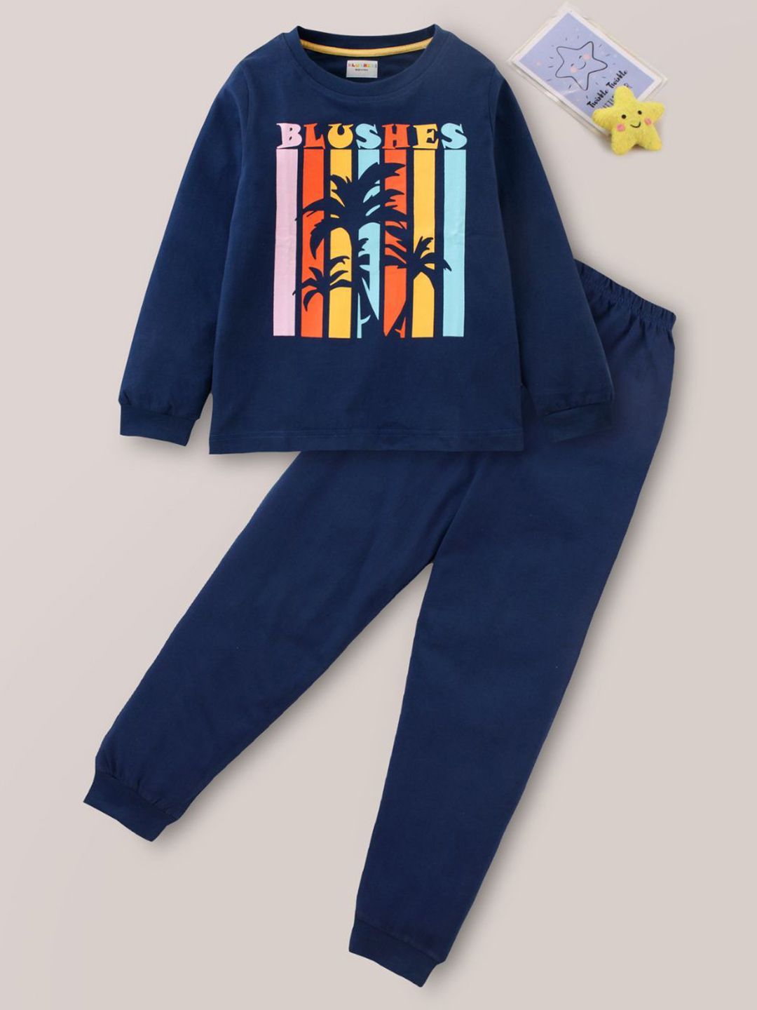 BLUSHES Kids Printed Round Neck Pure Cotton T-Shirt With Jogger