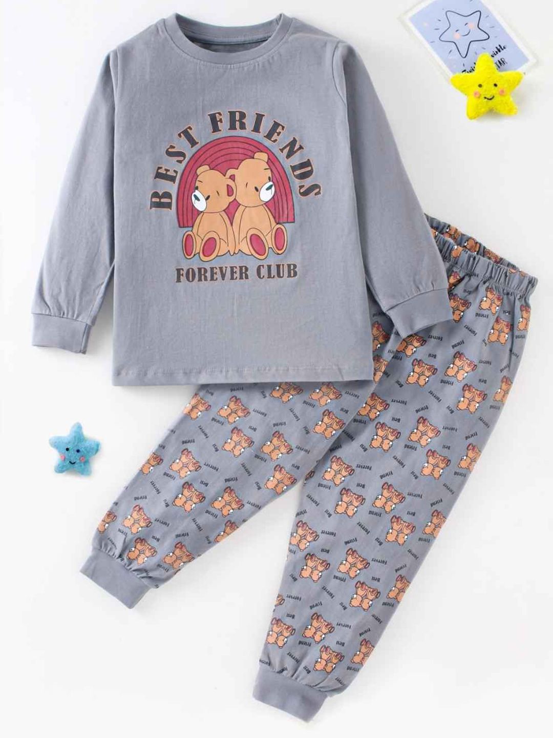 BLUSHES Kids Printed Round Neck Pure Cotton T-Shirt With Jogger