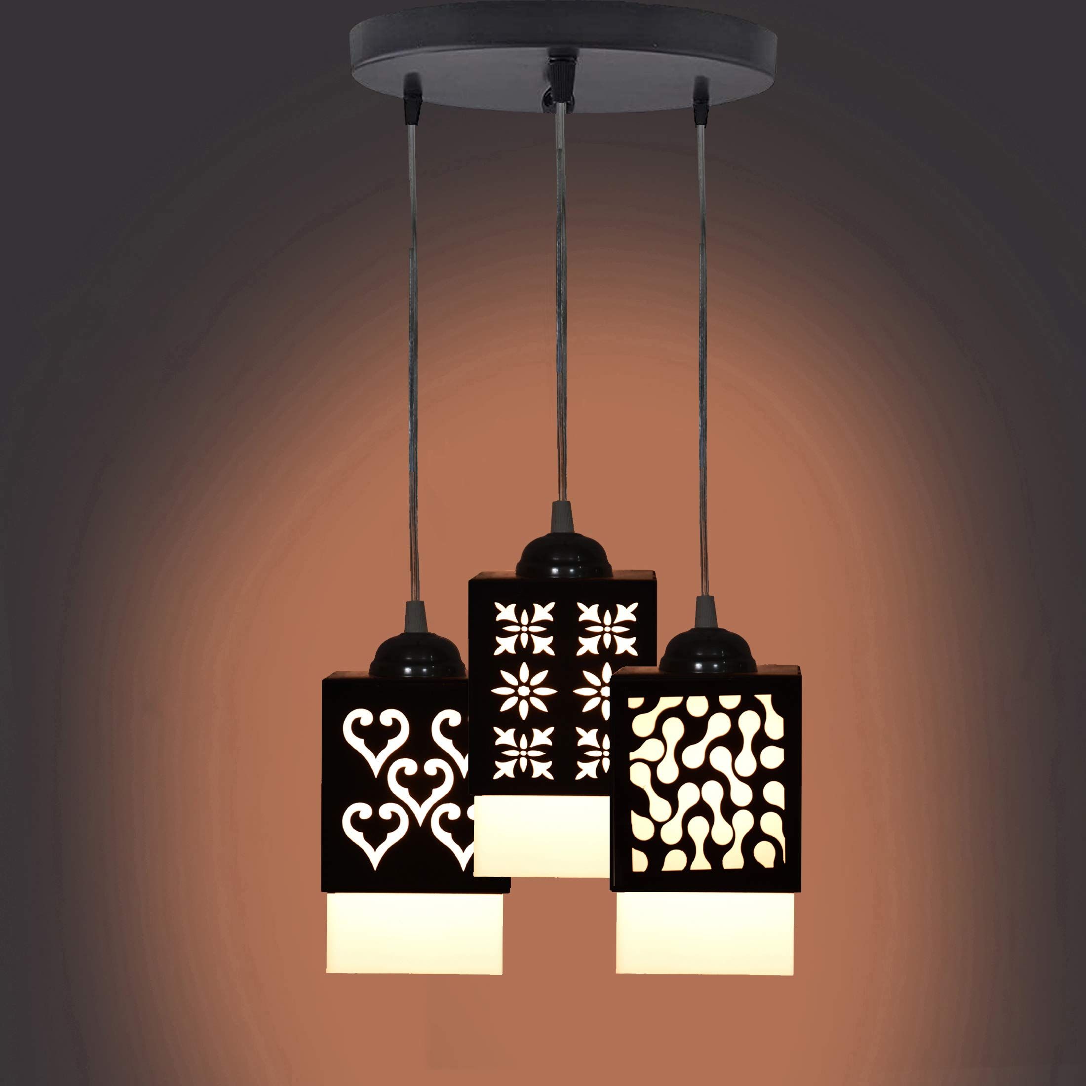 Gojeeva Black & White Textured Wooden Square Shaped Contemporary Ceiling Lamp