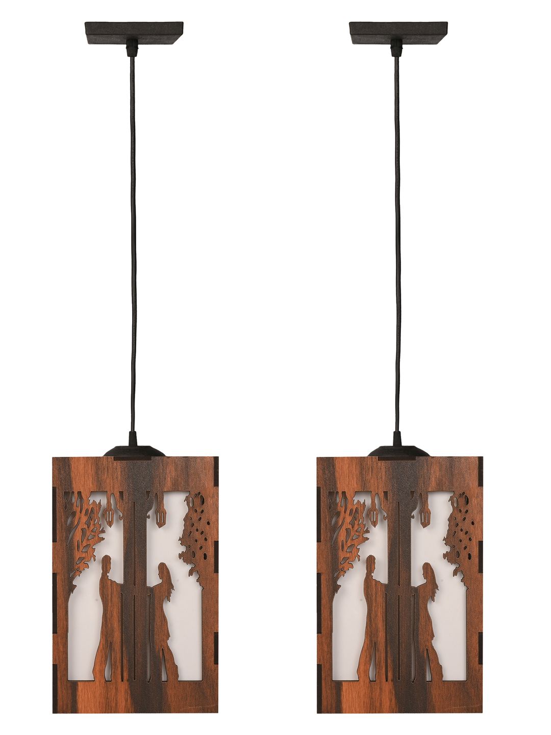 Gojeeva Brown & White 2 Pieces Wooden 10 Watts Rectangular Contemporary Ceiling Lamps