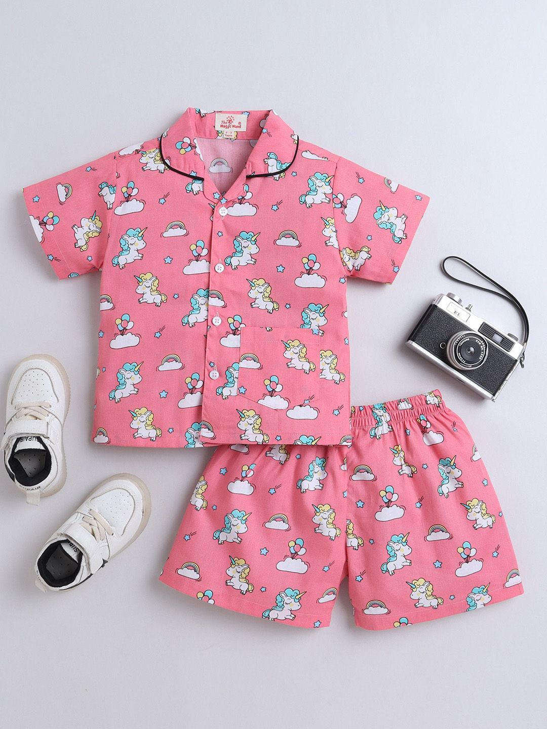The Magic Wand Kids Printed Lapel Collar Pure Cotton Night Suit