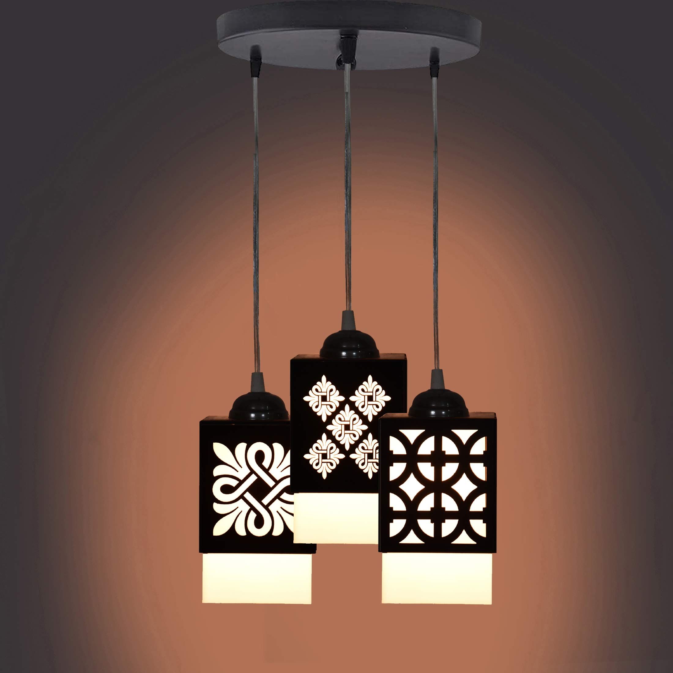 Gojeeva Black Wooden Textured Contemporary Square Shaped Ceiling Lamps