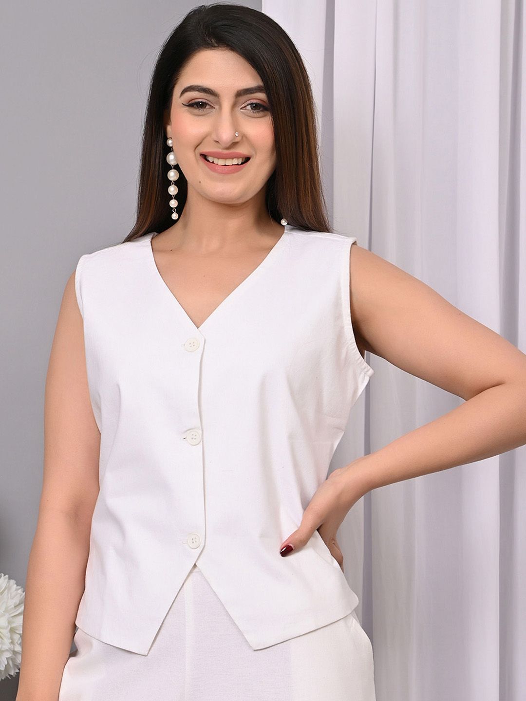VYMO Cotton V-Neck Sleeveless Waistcoat