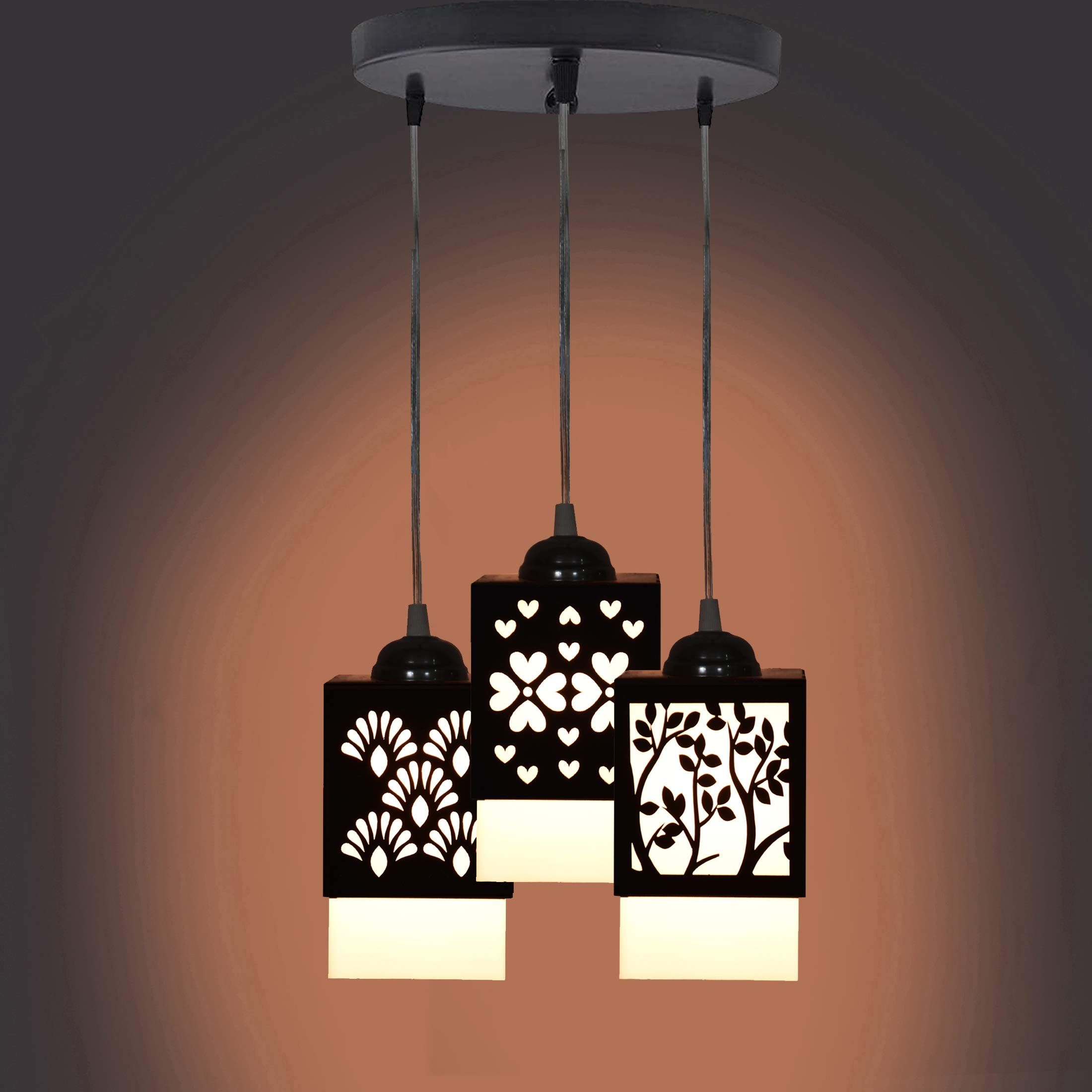 Gojeeva Black and White Textured Wooden Contemporary Square Shaped Ceiling Lamp
