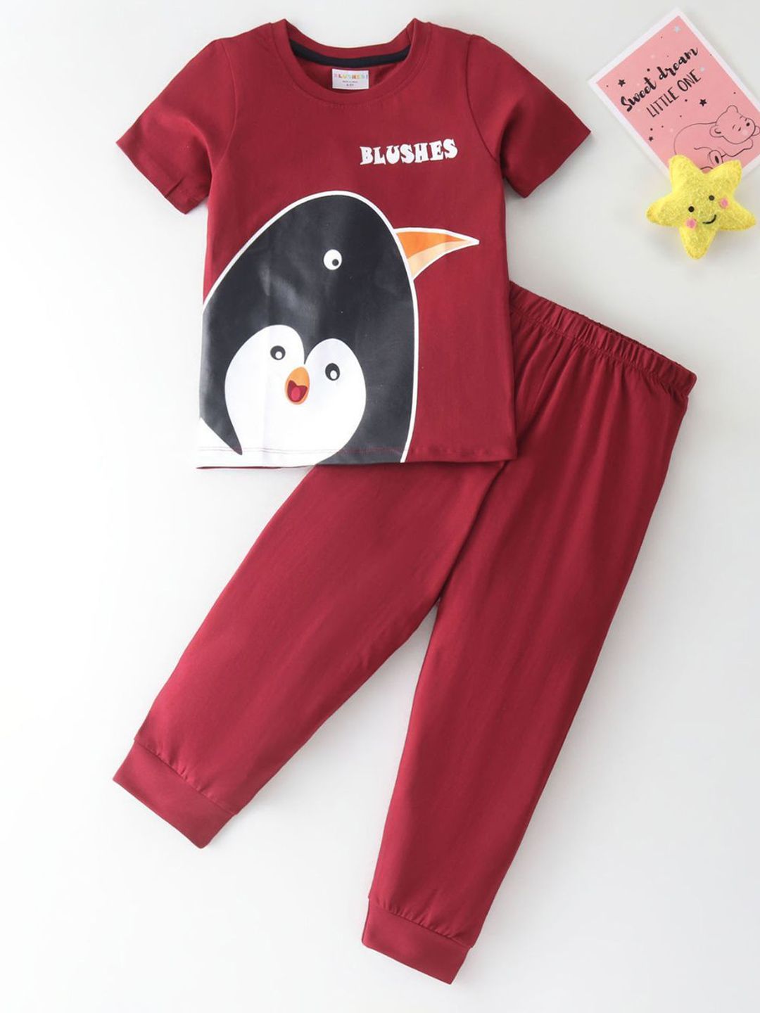 BLUSHES Kids Printed Round Neck Pure Cotton T-Shirt With Jogger