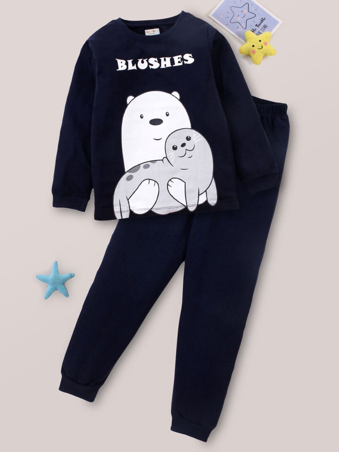 BLUSHES Kids Printed Round Neck Pure Cotton T-Shirt With Jogger