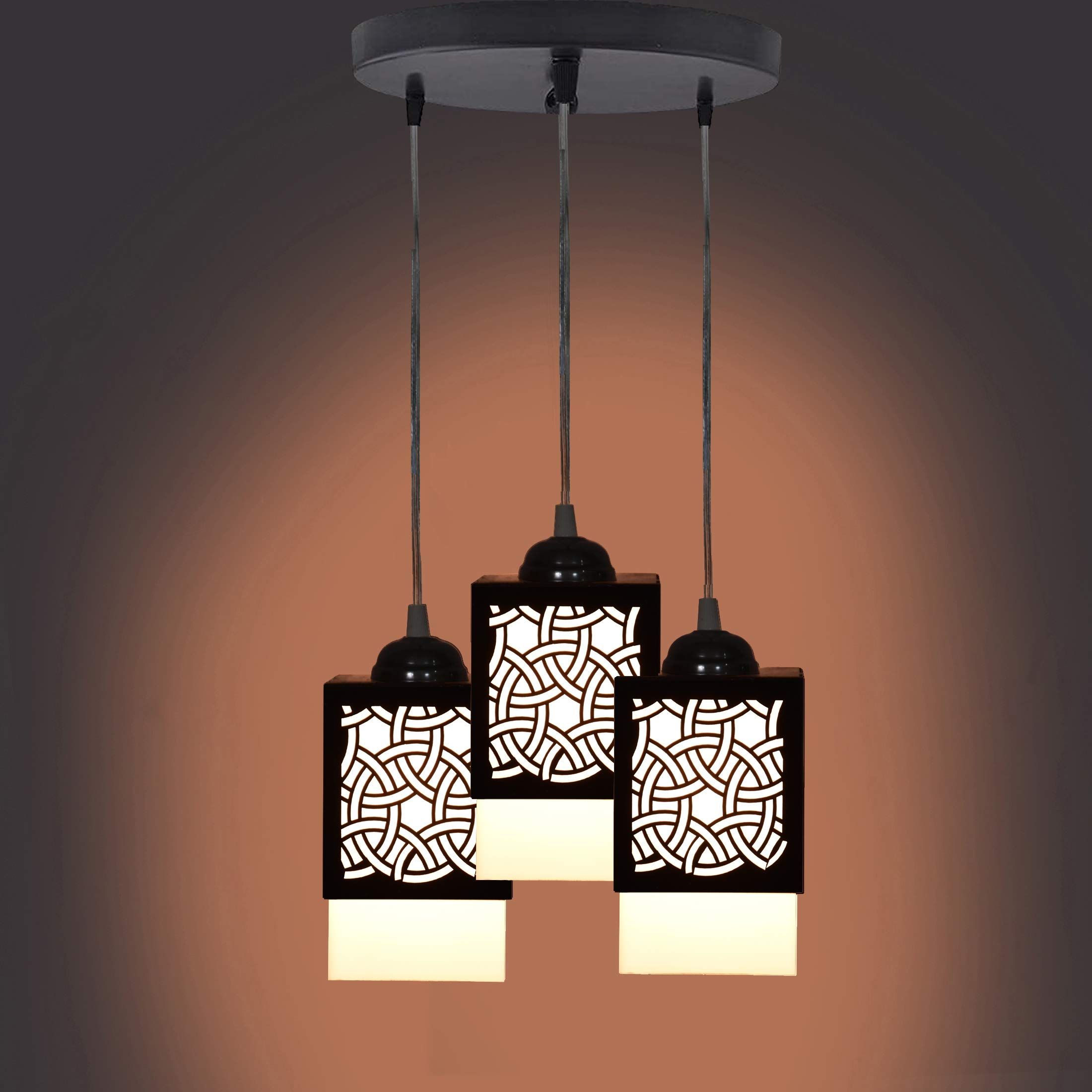Gojeeva Black & White Textured Wooden Square Shaped Contemporary Ceiling Lamp